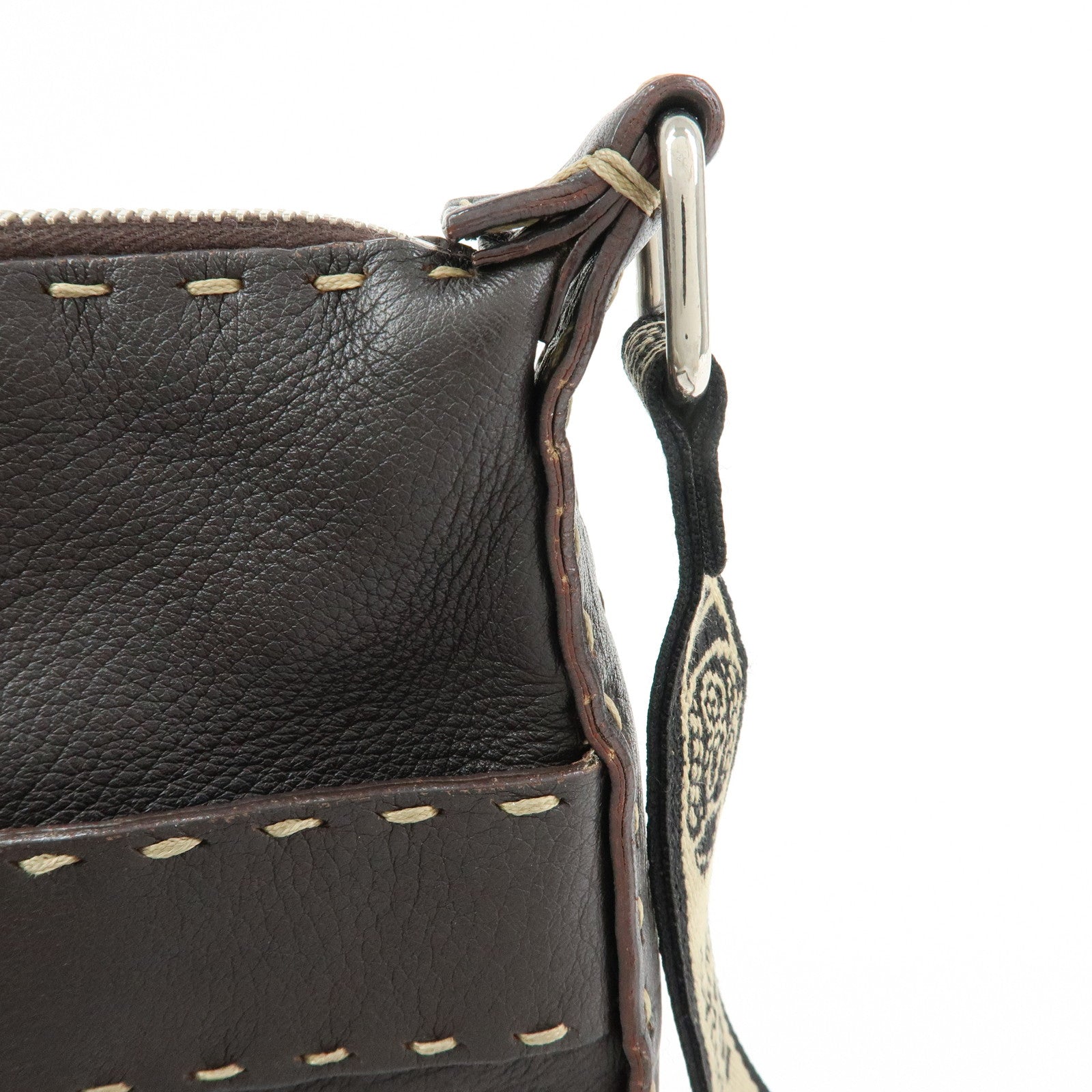 FENDI Selleria Leather Shoulder Bag Crossbody Bag Brown 8BT092