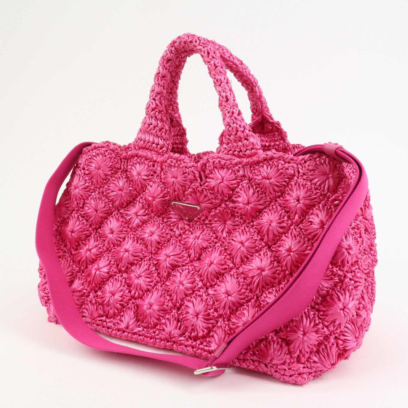 PRADA Canapa Raffia 2Way Bag Hand Bag Shoulder Bag Pink BN2888
