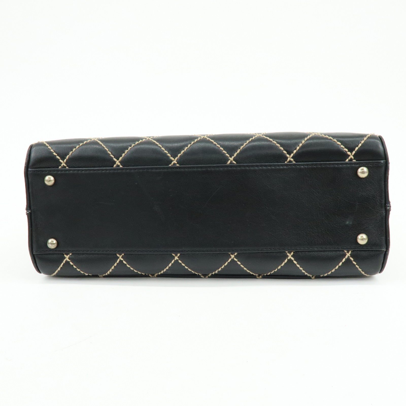 CHANEL Wild Stitch COCO Mark Calf Leather Hand Bag Tote Bag Black