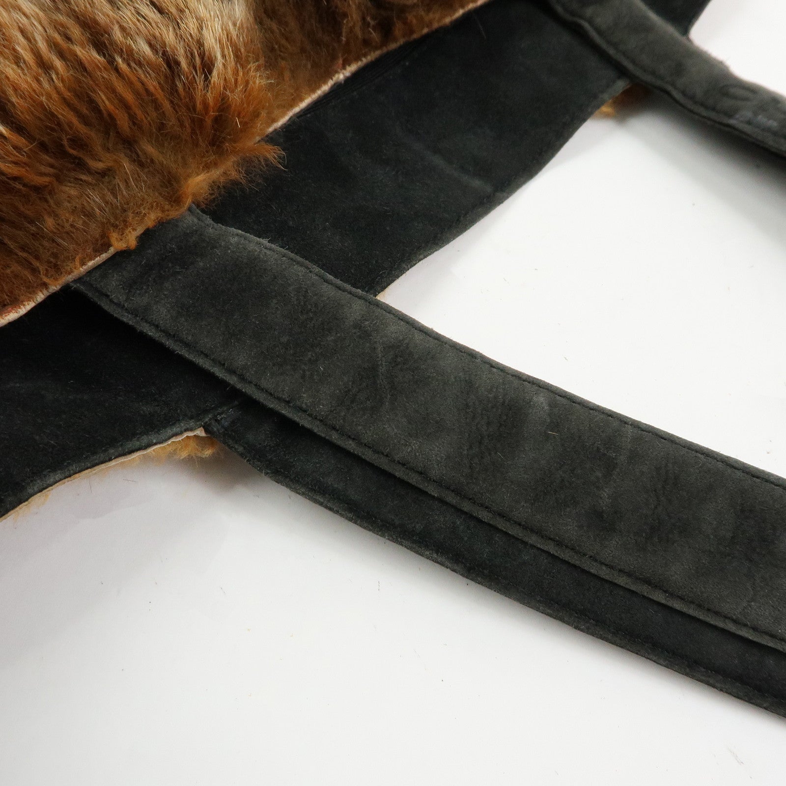 CHANEL COCO Mark Logo Fur Suede Tote Bag Hand Bag Brown