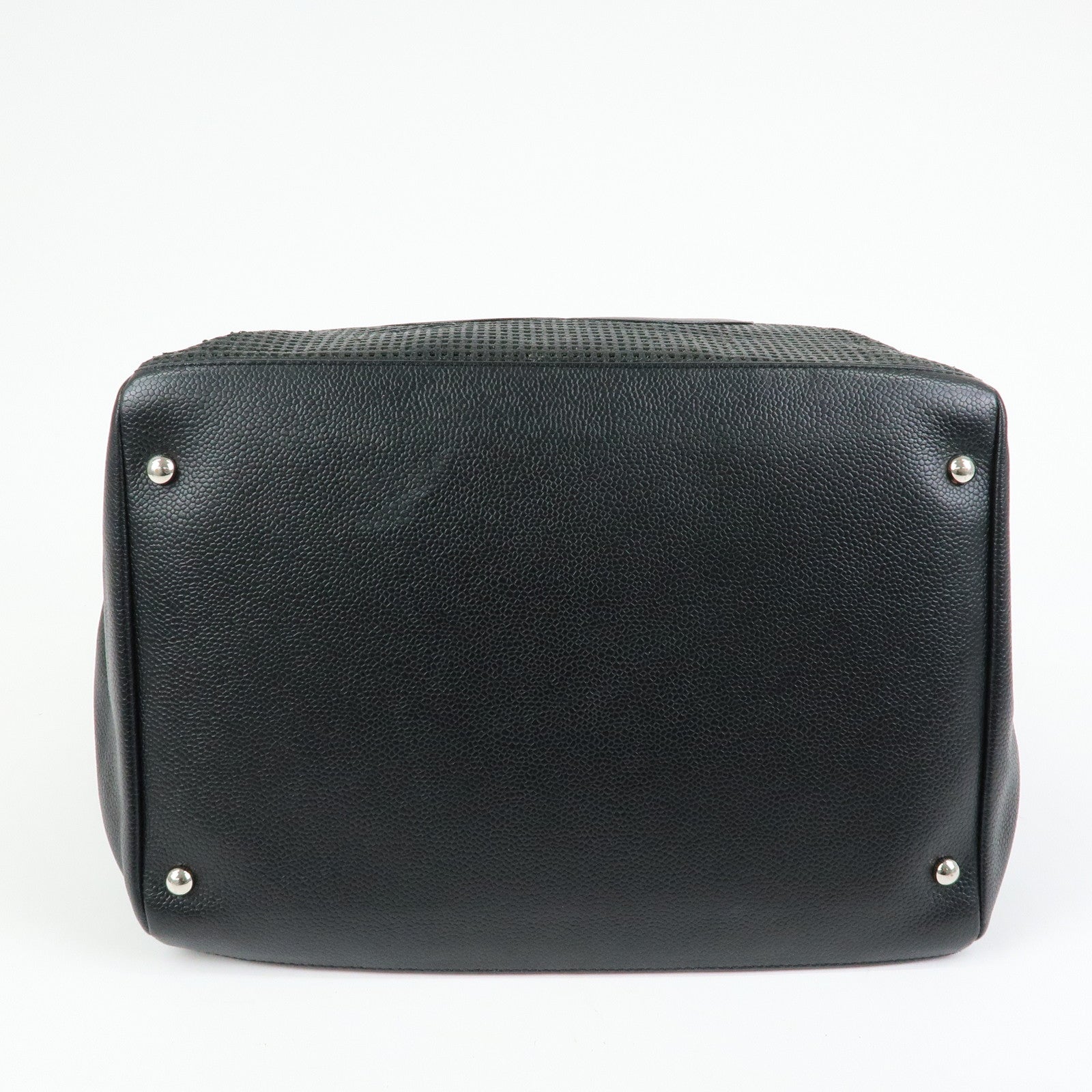 CHANEL COCO Mark Caviarskin Punching Boston Bag Hand Bag Black