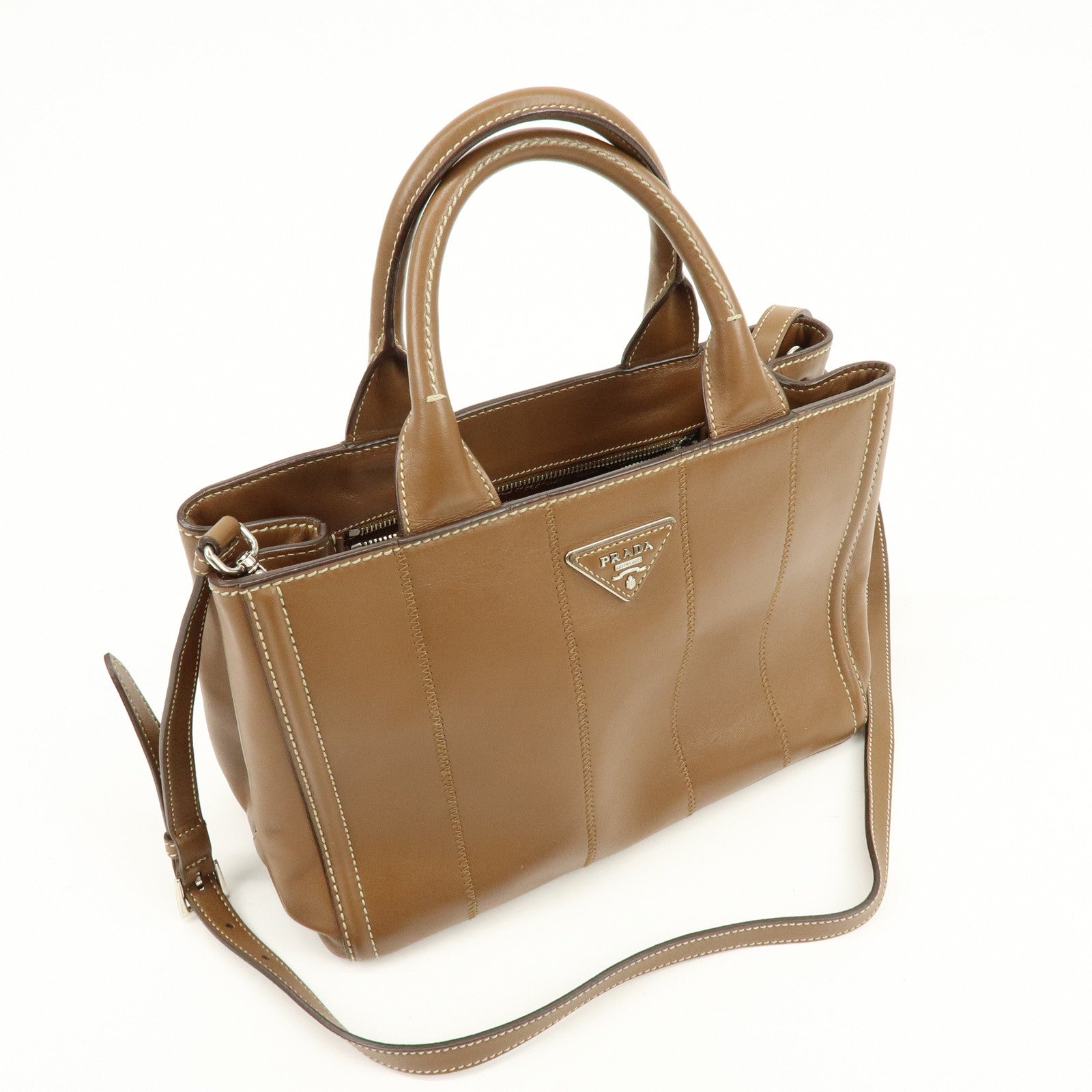 PRADA Canapa Triangle Logo 2Way Bag Shoulder Hand Bag Brown 1BG900