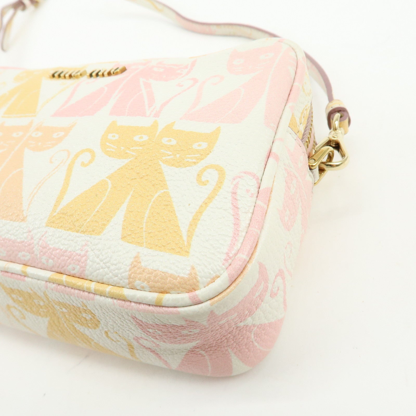 MIU MIU Cat Madras Leather Shoulder Bag Pink Orange White 5NF011