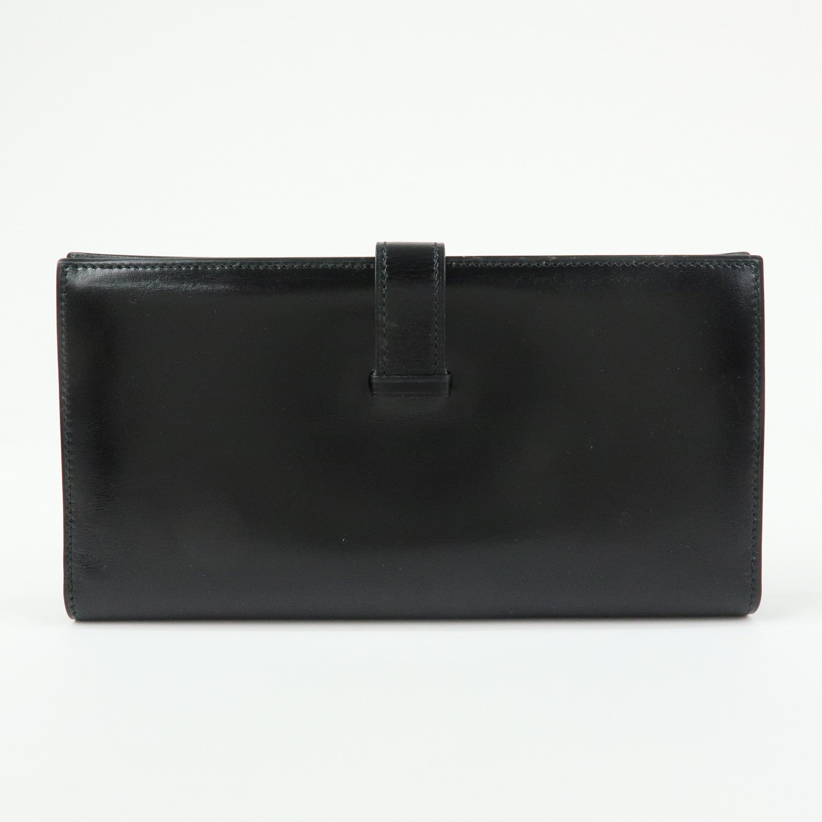 HERMES Bearn Box Calf Bi-fold Long Wallet 〇QStamped Black Gold