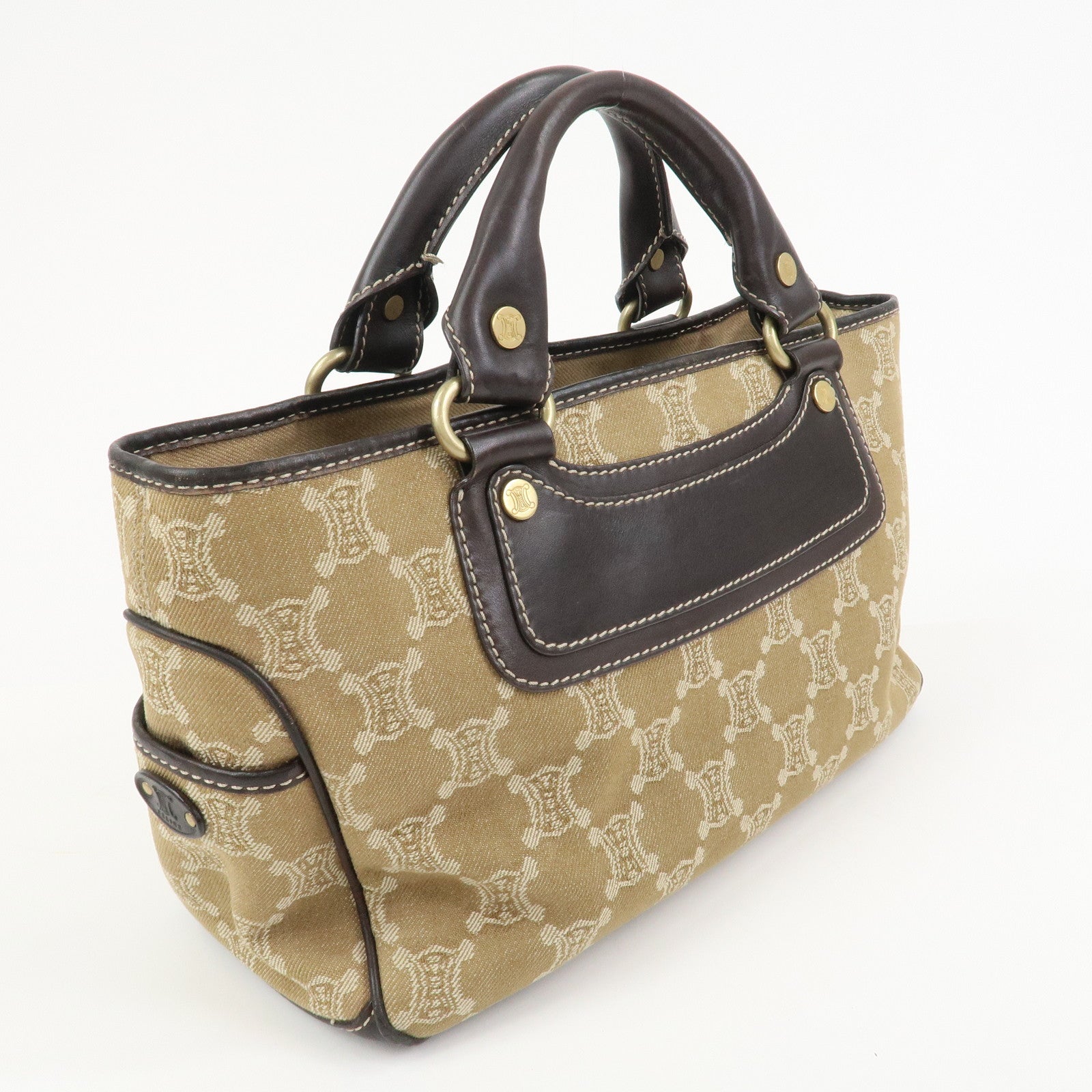 CELINE Macadam Denim Leather Boogie Bag Hand Bag Tote Bag Brown