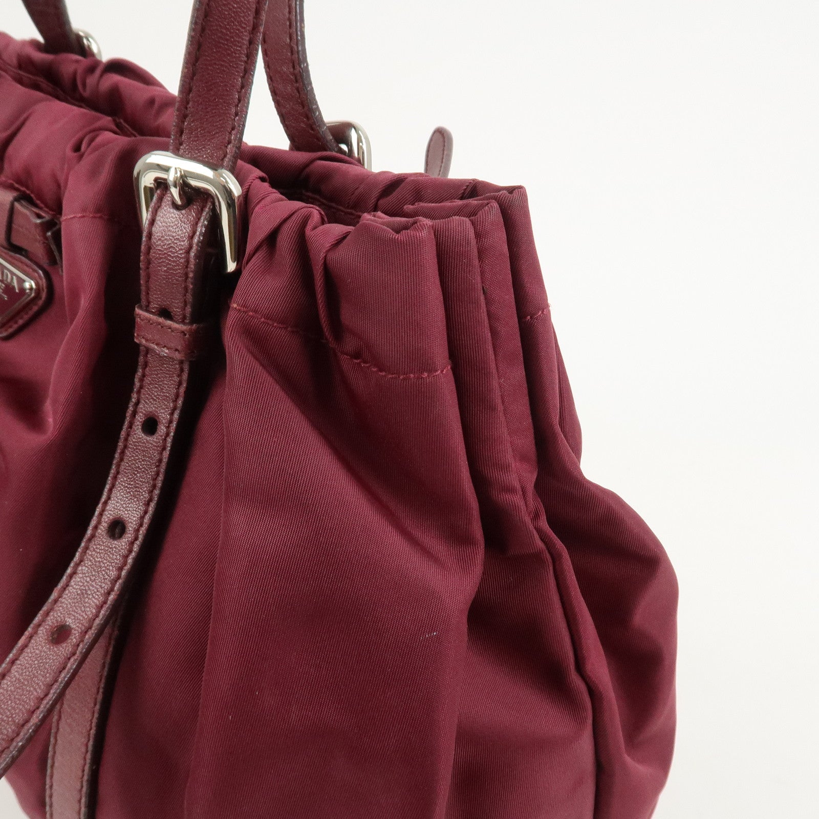 PRADA Triangle Nylon Leather Tote Bag Shoulder Bag Bordeaux
