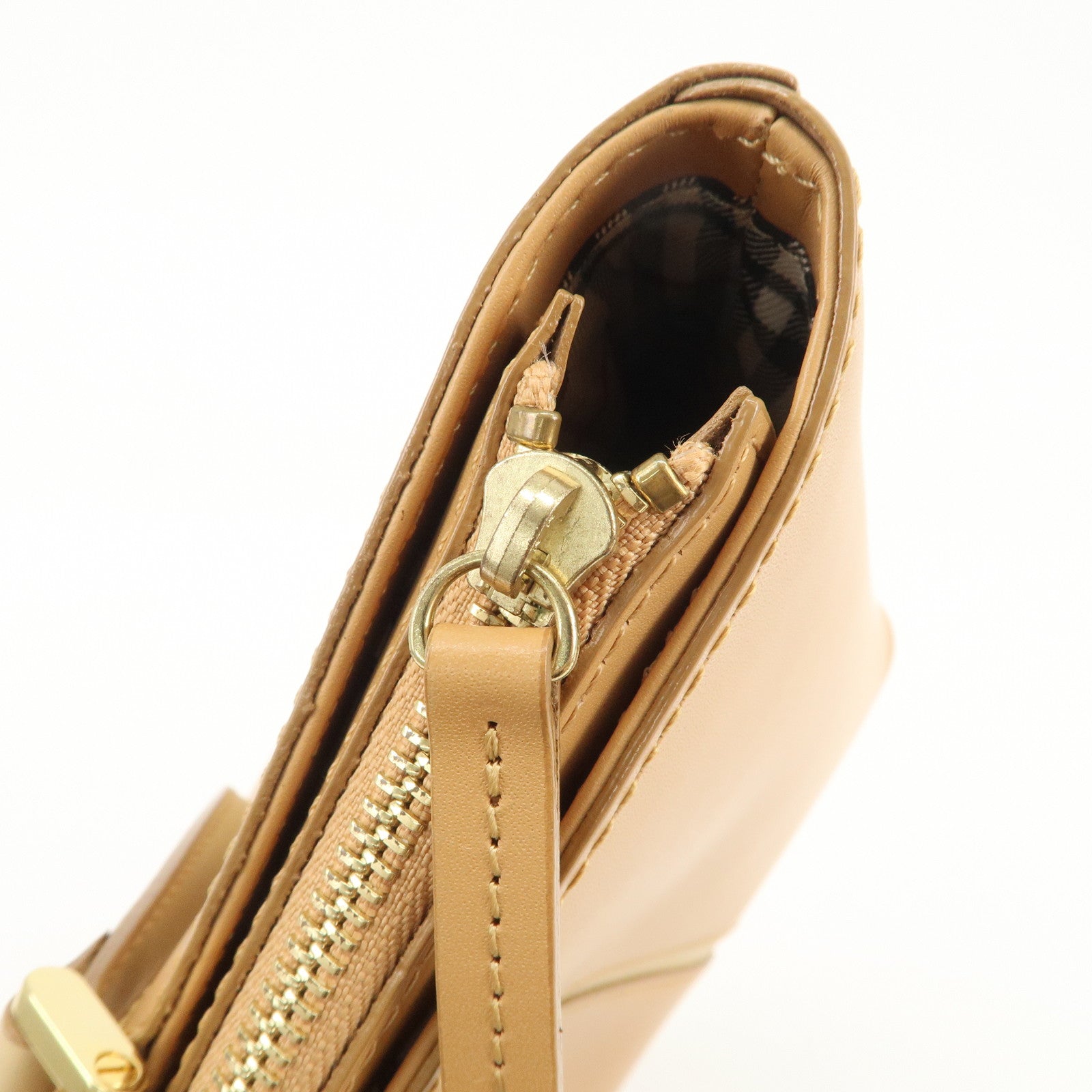 BURBERRY Nova Plaid Logo Leather Hand Bag Light Brown