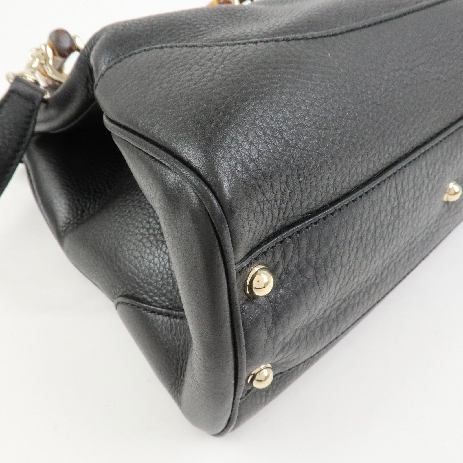 GUCCI Bamboo Logo Leather 2Way Shoulder Bag Hand Bag Black 308360