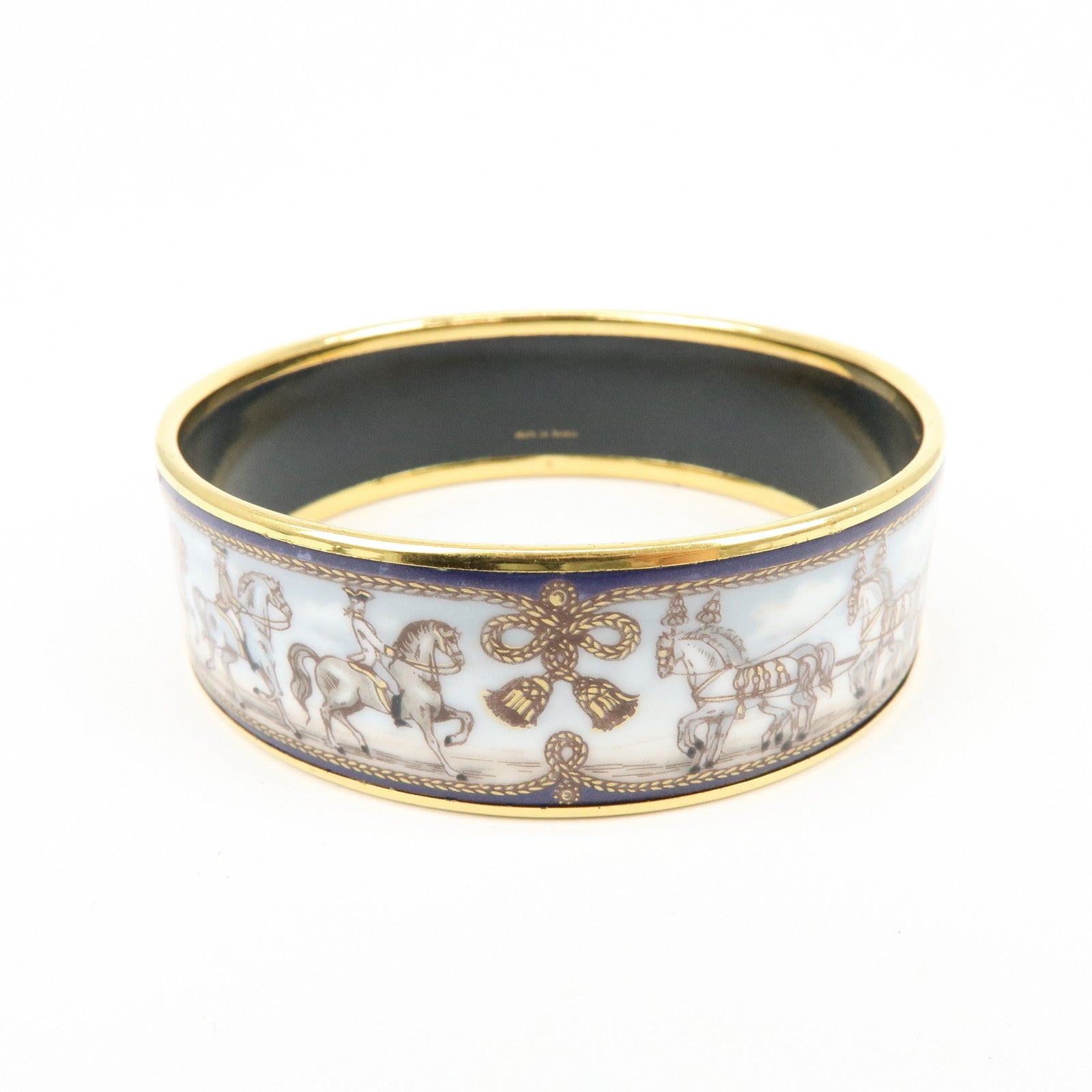 HERMES Email GM Metal Bangle Bracelet Carriage Light Blue Gold