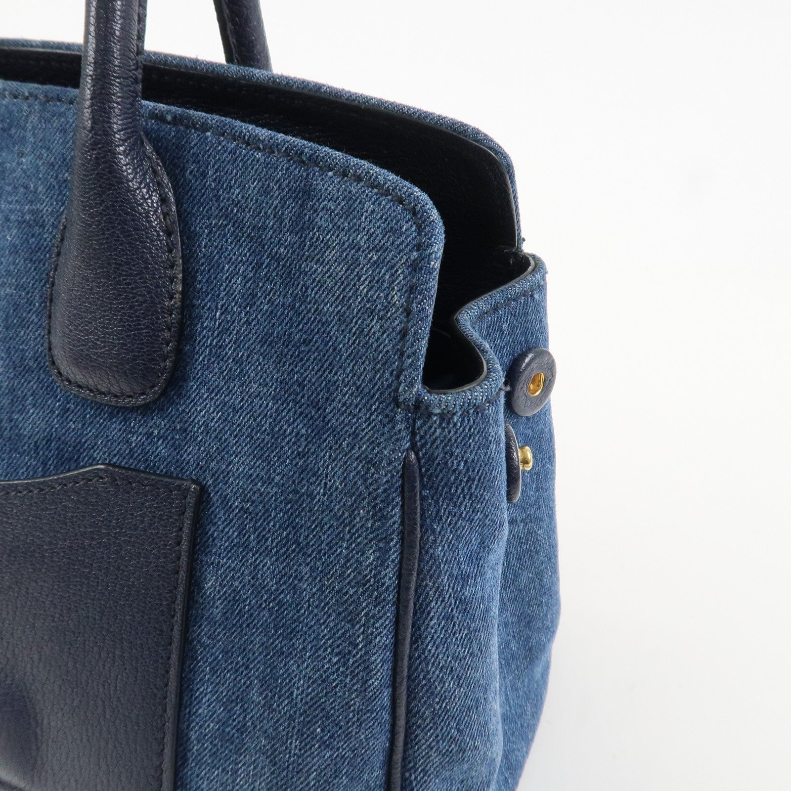 MIU MIU Madras Denim Leather 2Way Hand Bag Shoulder Bag 5BA130