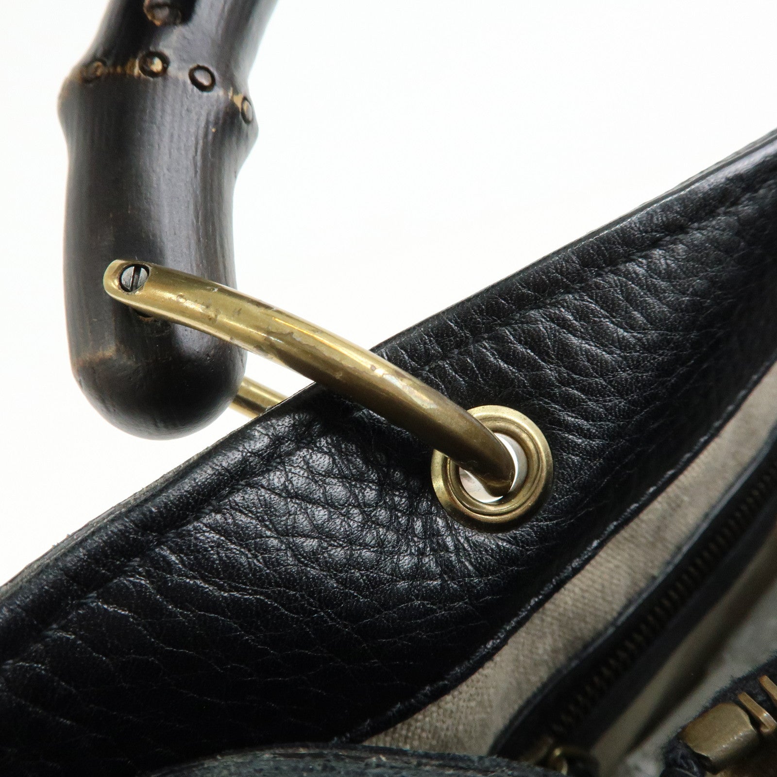 GUCCI Bamboo Leather Tote Bag Hand Bag Black 109138