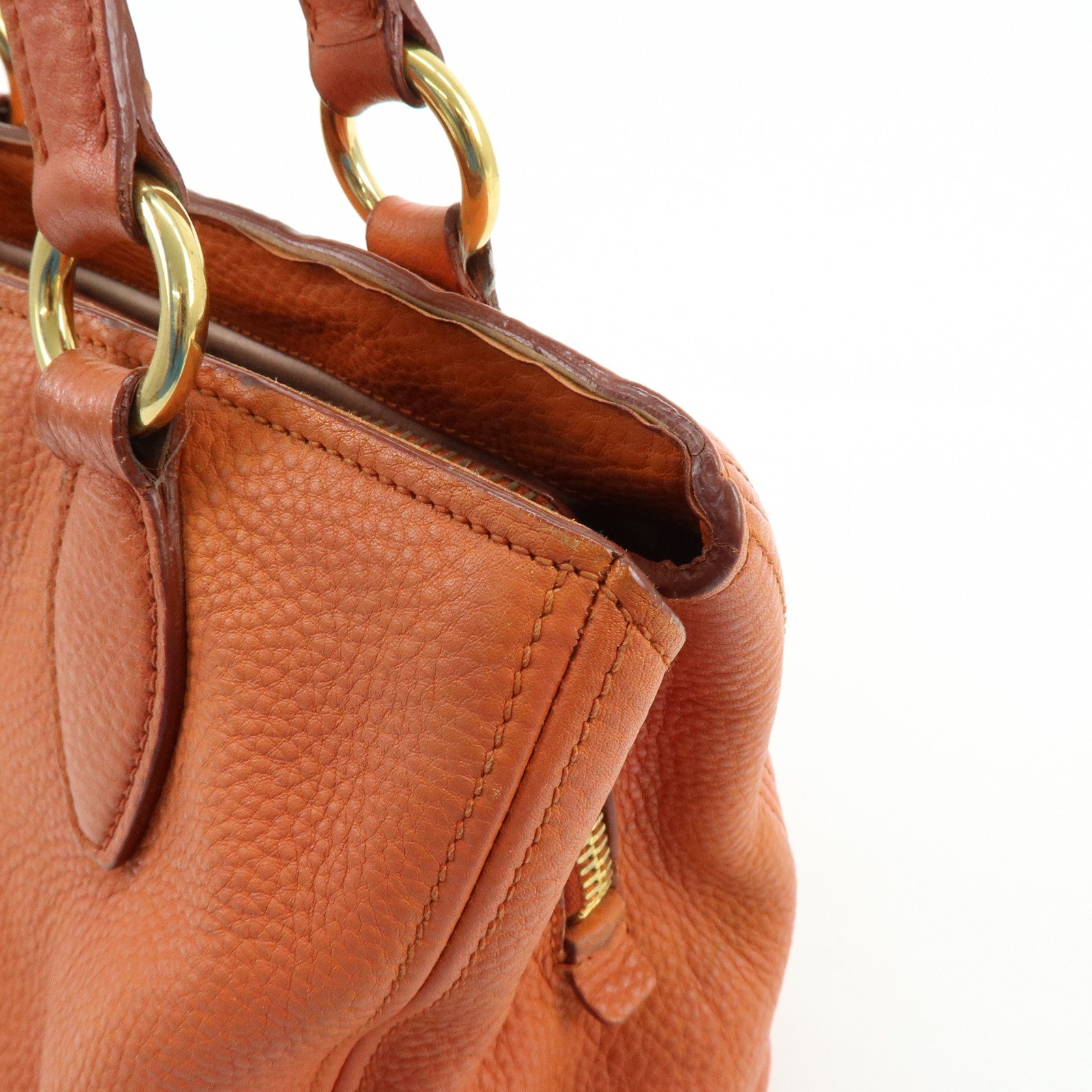 MIU MIU Logo Leather Hand Bag Tote Bag Orange