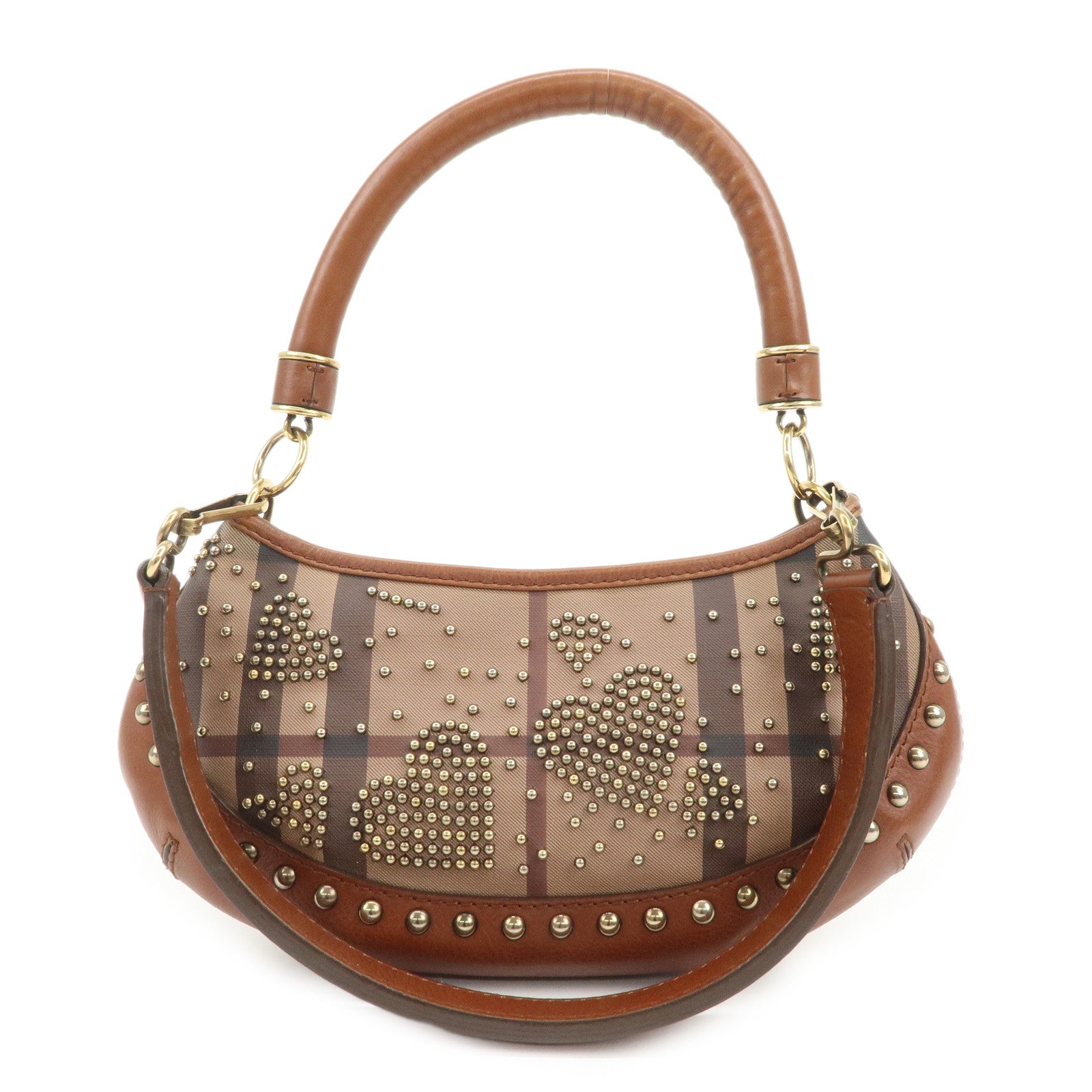 BURBERRY Heart Studs PVC Leather 2Way Bag Shoulder Hand Bag Brown