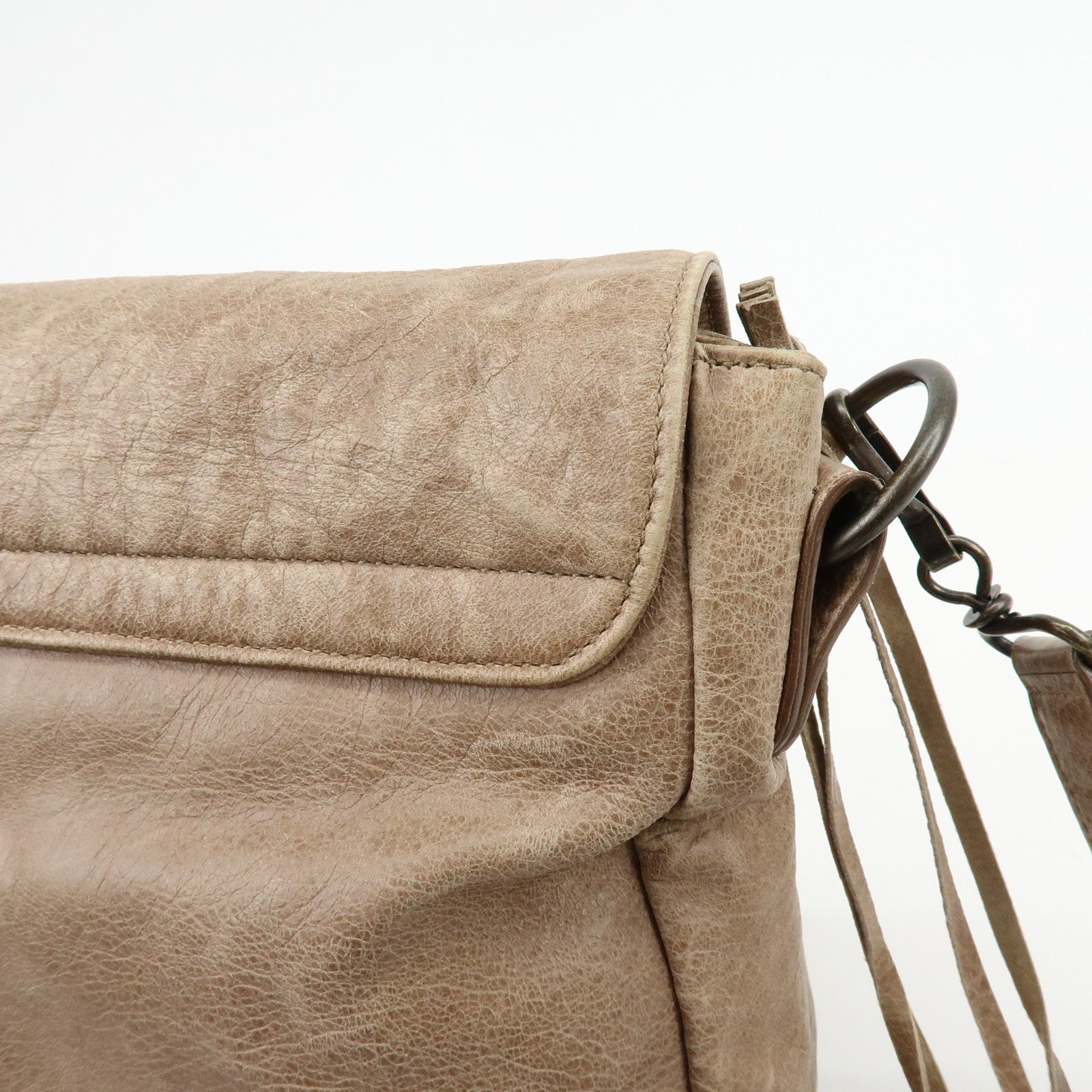 BALENCIAGA The Folk Leather Shoulder Bag Messenger Bag Brown 246432