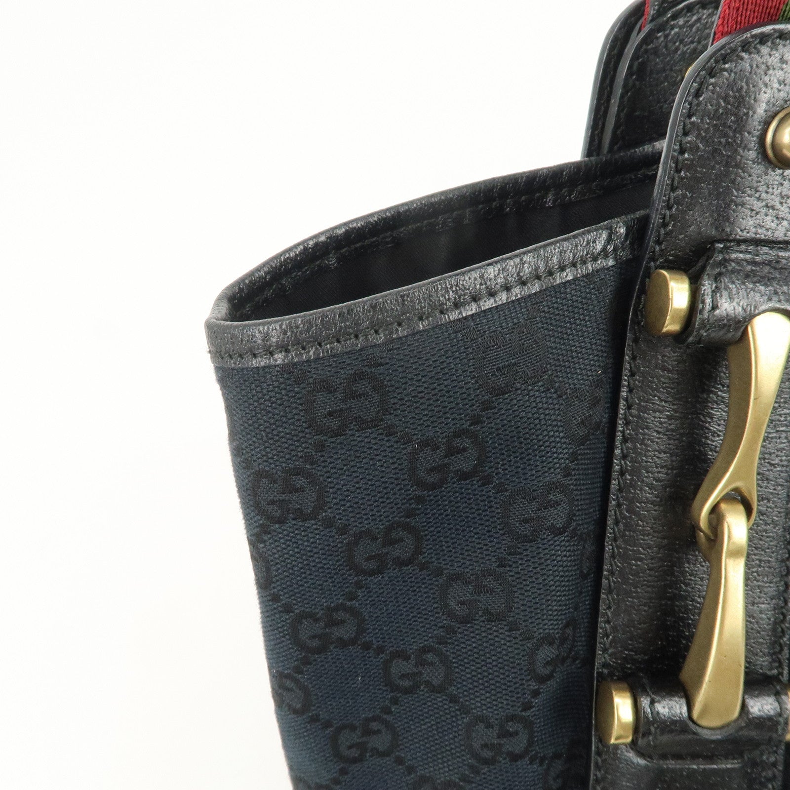 GUCCI Horsebit GG Canvas Leather Tote Bag Hand Bag Black 144186
