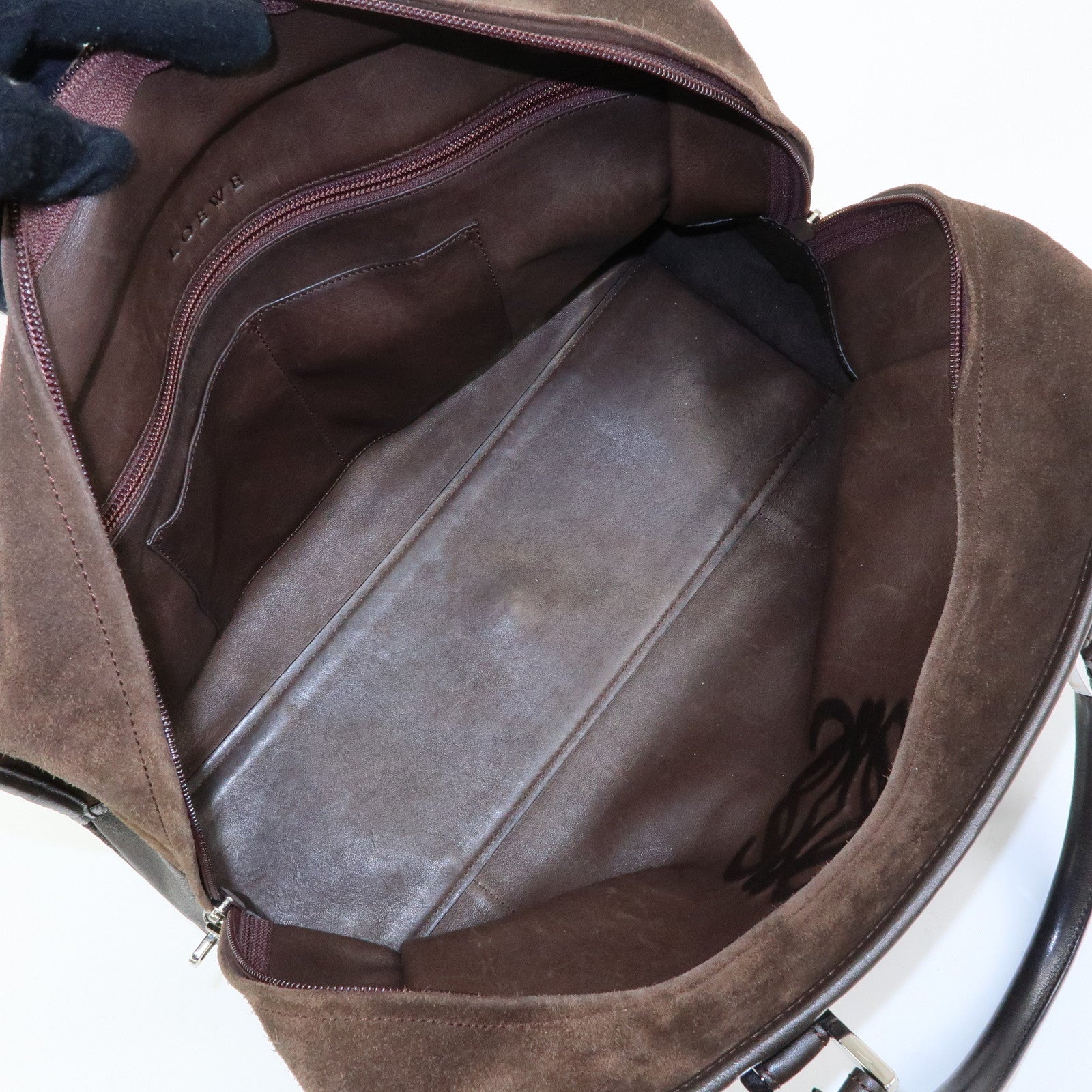 LOEWE Anagram Amazona36 Suede Leather Hand Bag Boston Bag Brown