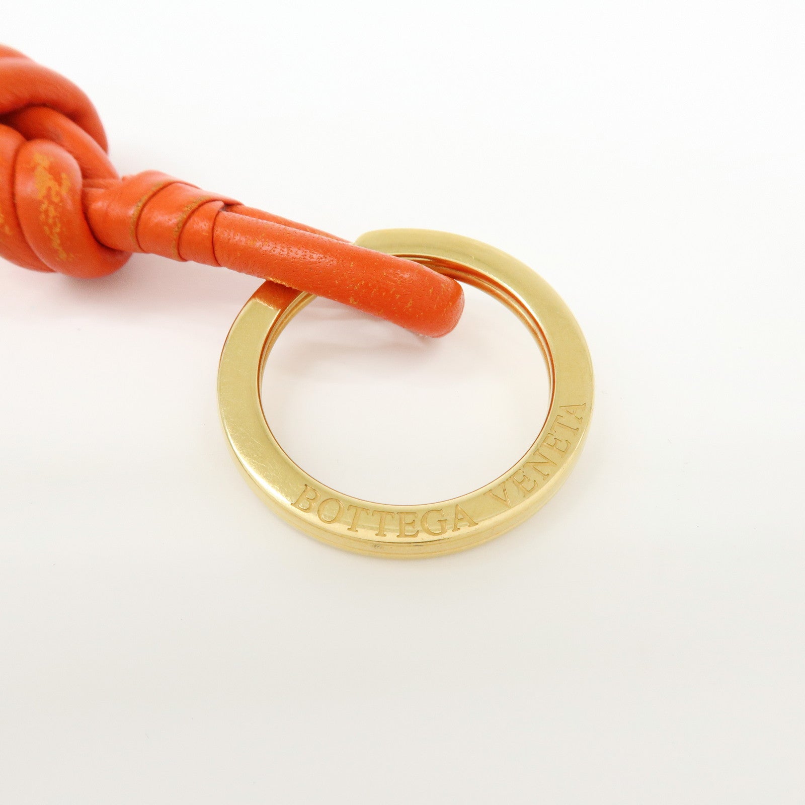 BOTTEGA VENETA Leather Metal Bag Charm Orange Gold