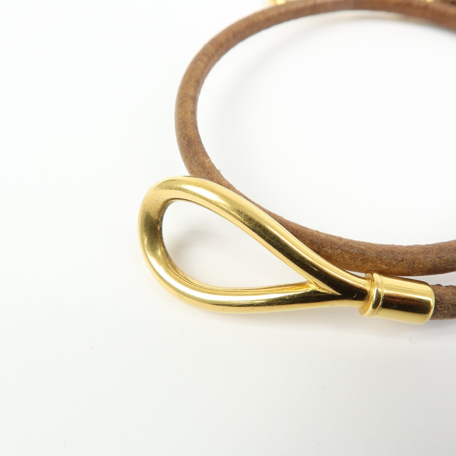 HERMES Jumbo Choker Leather Metal Bracelet Gold Brown