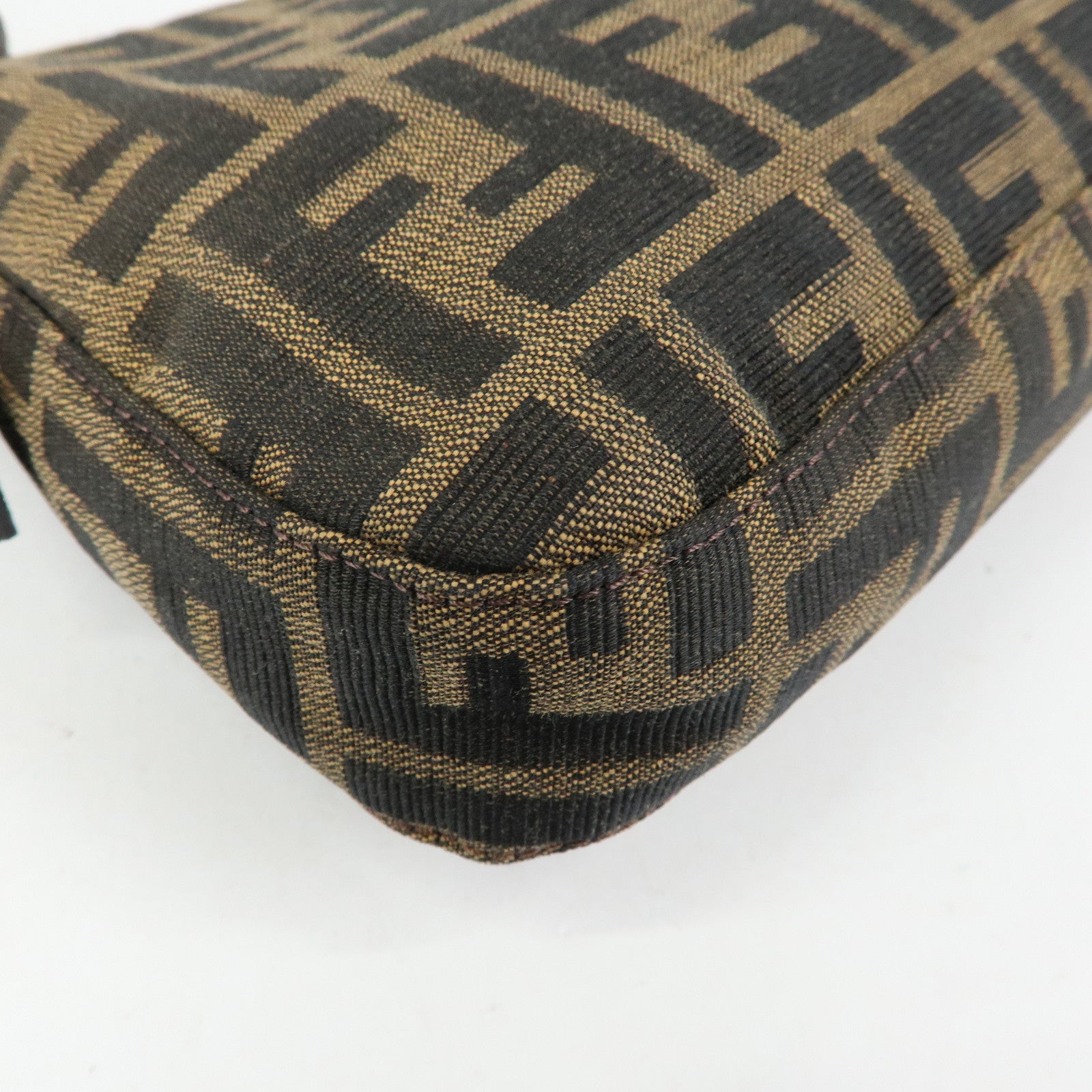 FENDI Mamma Baguette Zucca Canvas Leather Shoulder Bag Brown 26424