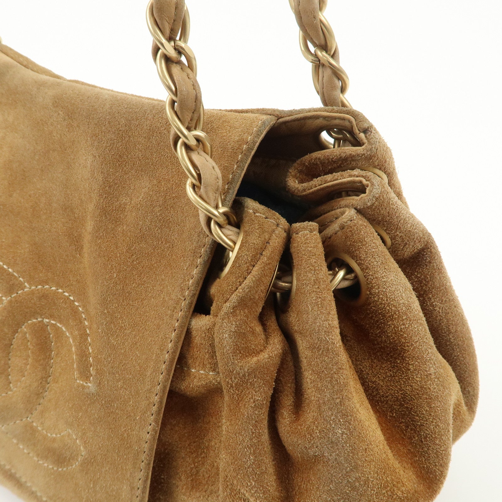 CHANEL COCO Mark Leather Suede Chain Shoulder Bag Beige Gold Used
