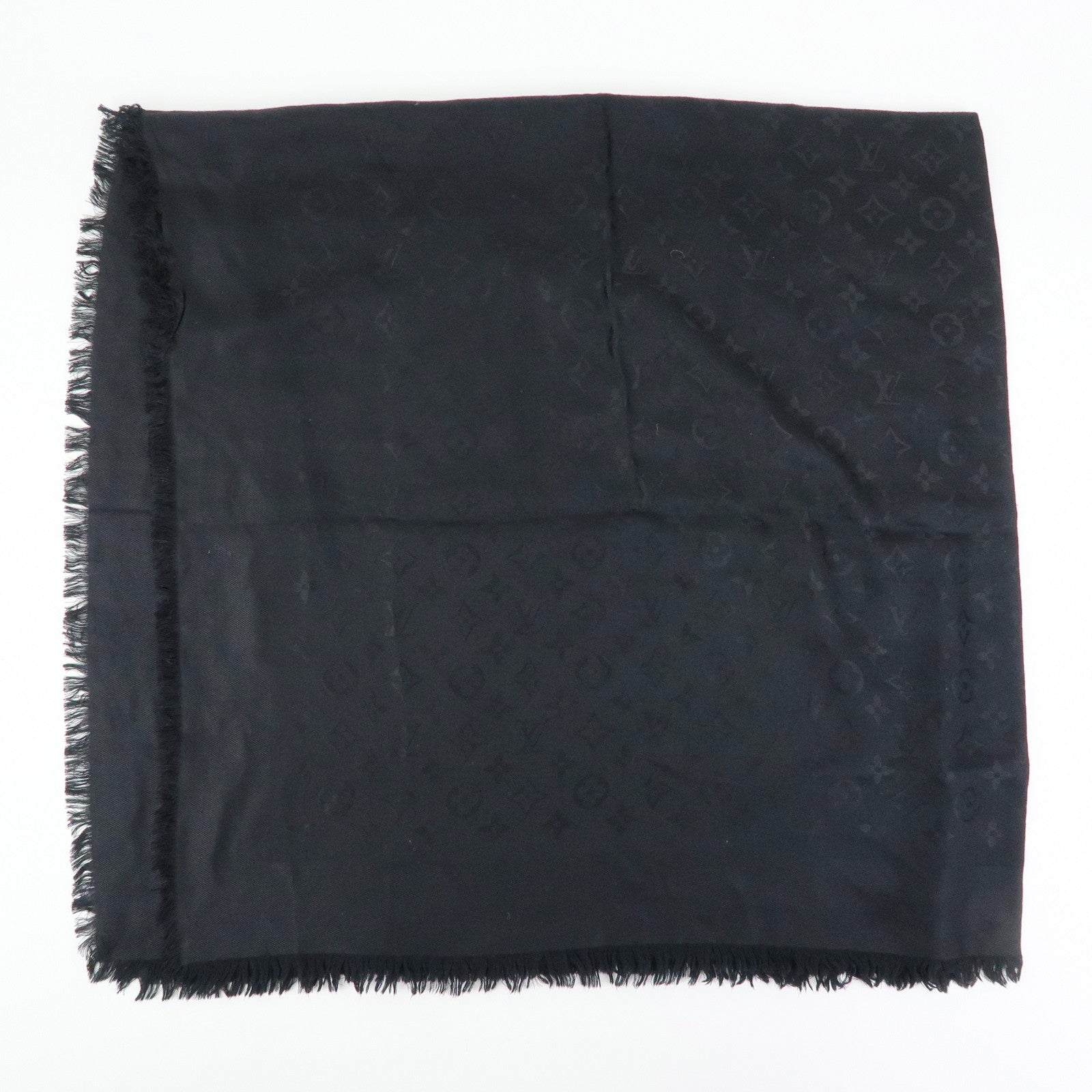 Louis Vuitton Monogram Silk Wool Shawl Scarf Black