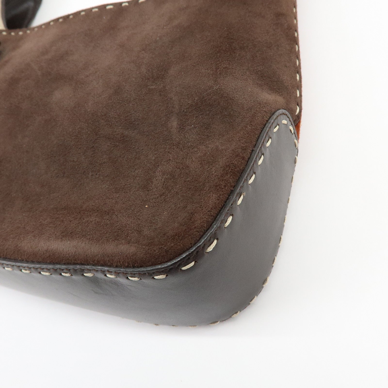 Ferragamo Gancini Suede Leather Shoulder Bag Hand Bag Brown Beige
