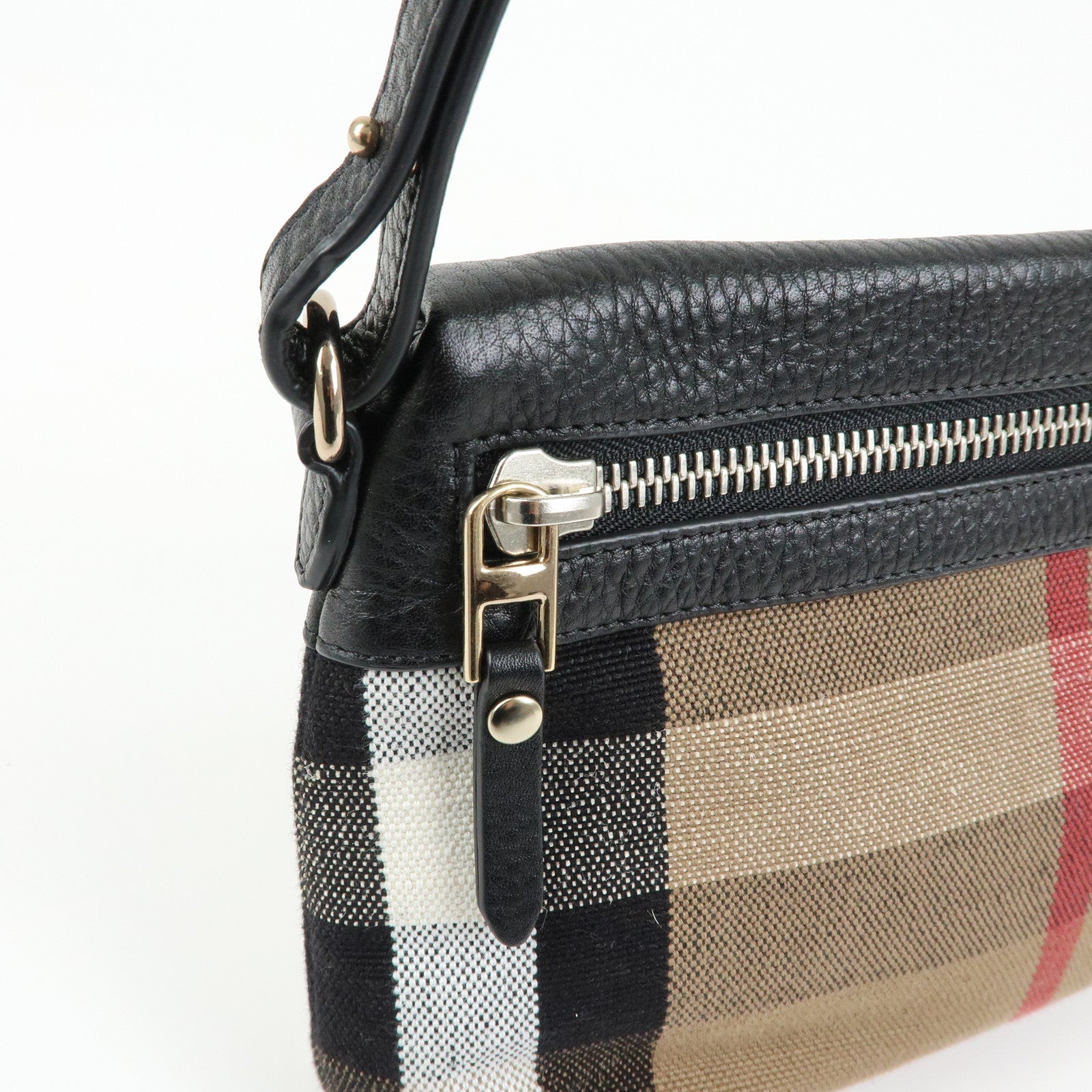 BURBERRY Nova Plaid Canvas Leather Shoulder Bag Beige Black
