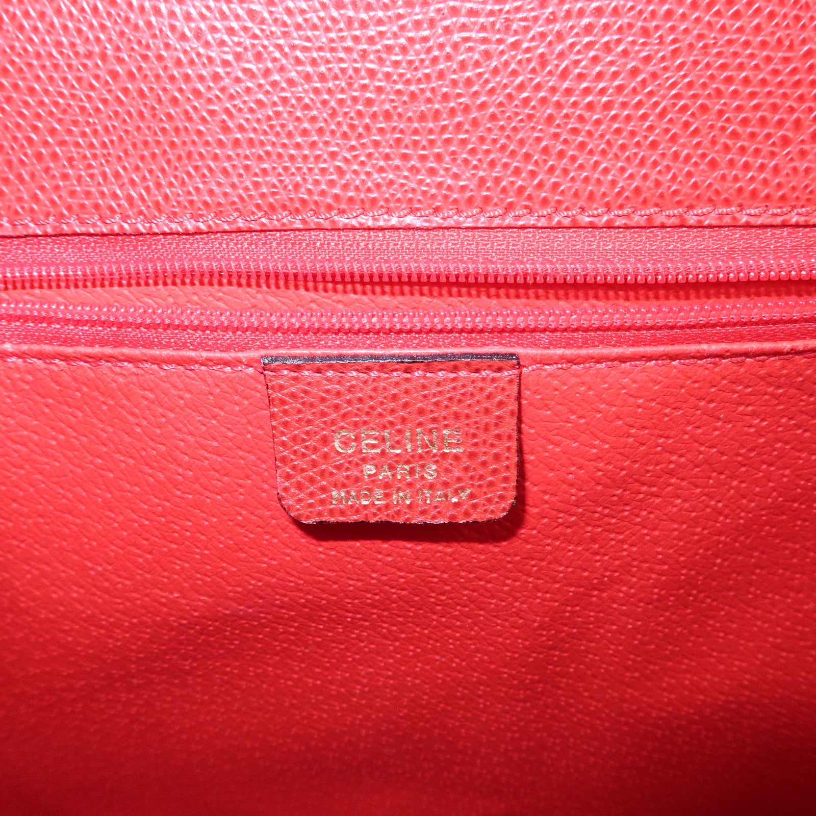 CELINE Leather Top Handle Turn Lock 2Way Hand Bag Shoulder Bag Red