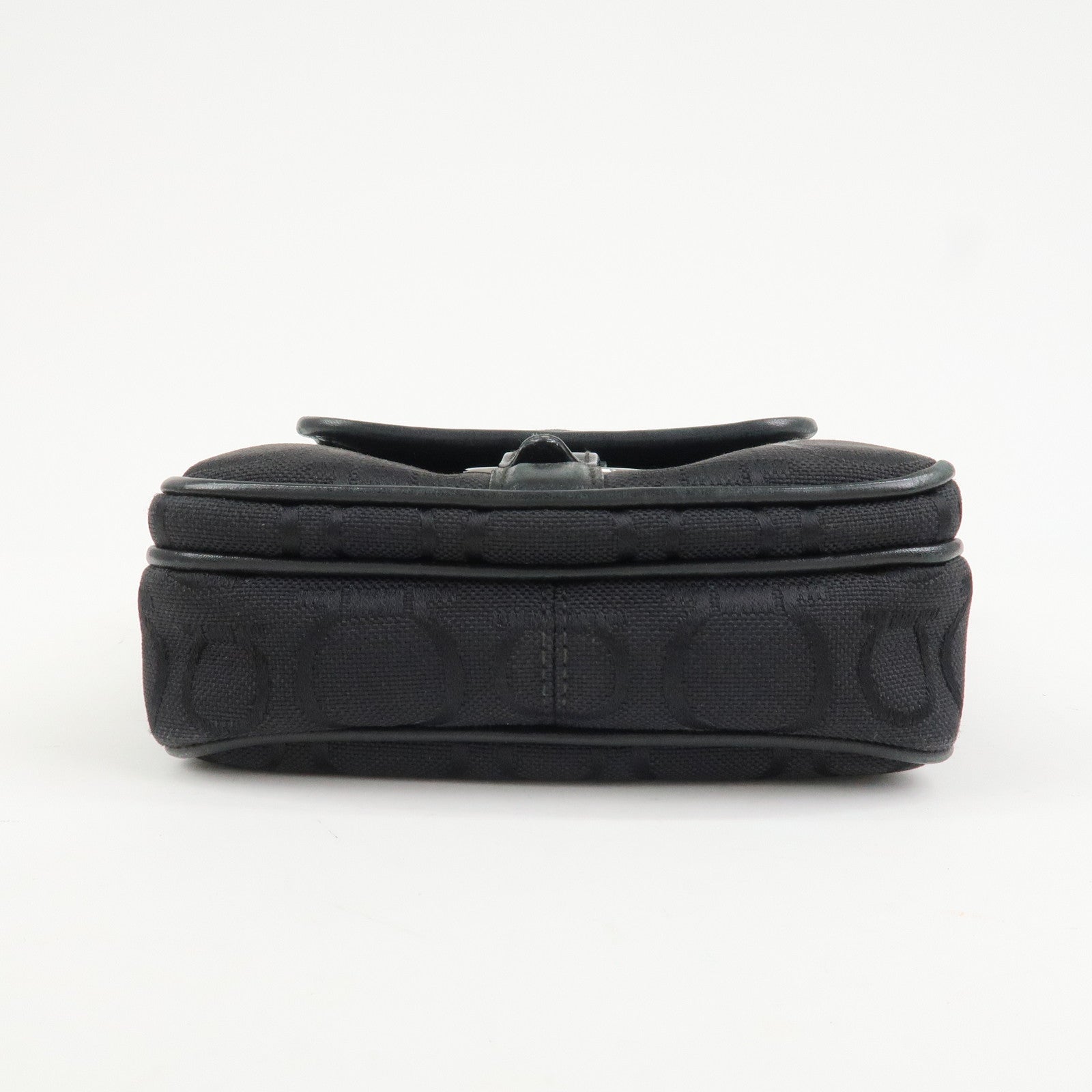 Ferragamo Gancini Logo Canvas Leather Crossbody Shoulder Bag Black