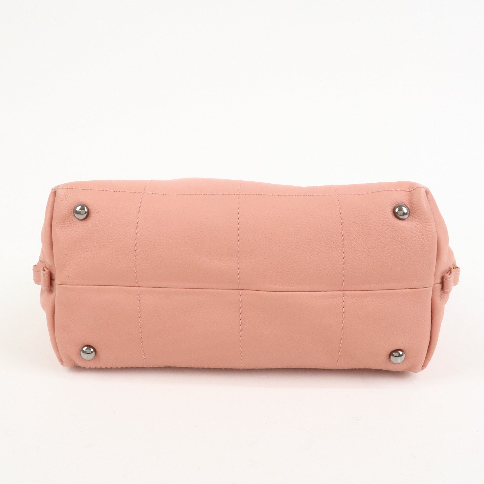 CHANEL Chocolate Bar Calf Leather Boston Bag Hand Bag Pink