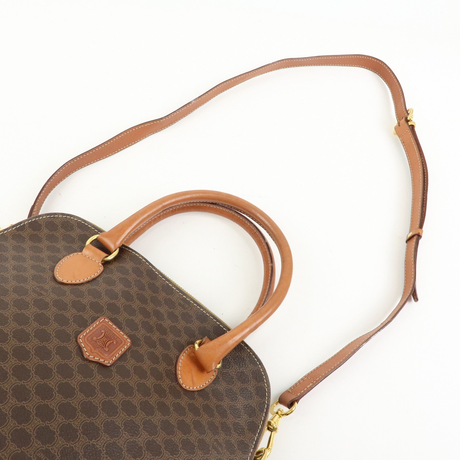 CELINE Macadam Leather 2WAY Bag Hand Bag Shoulder Bag Brown