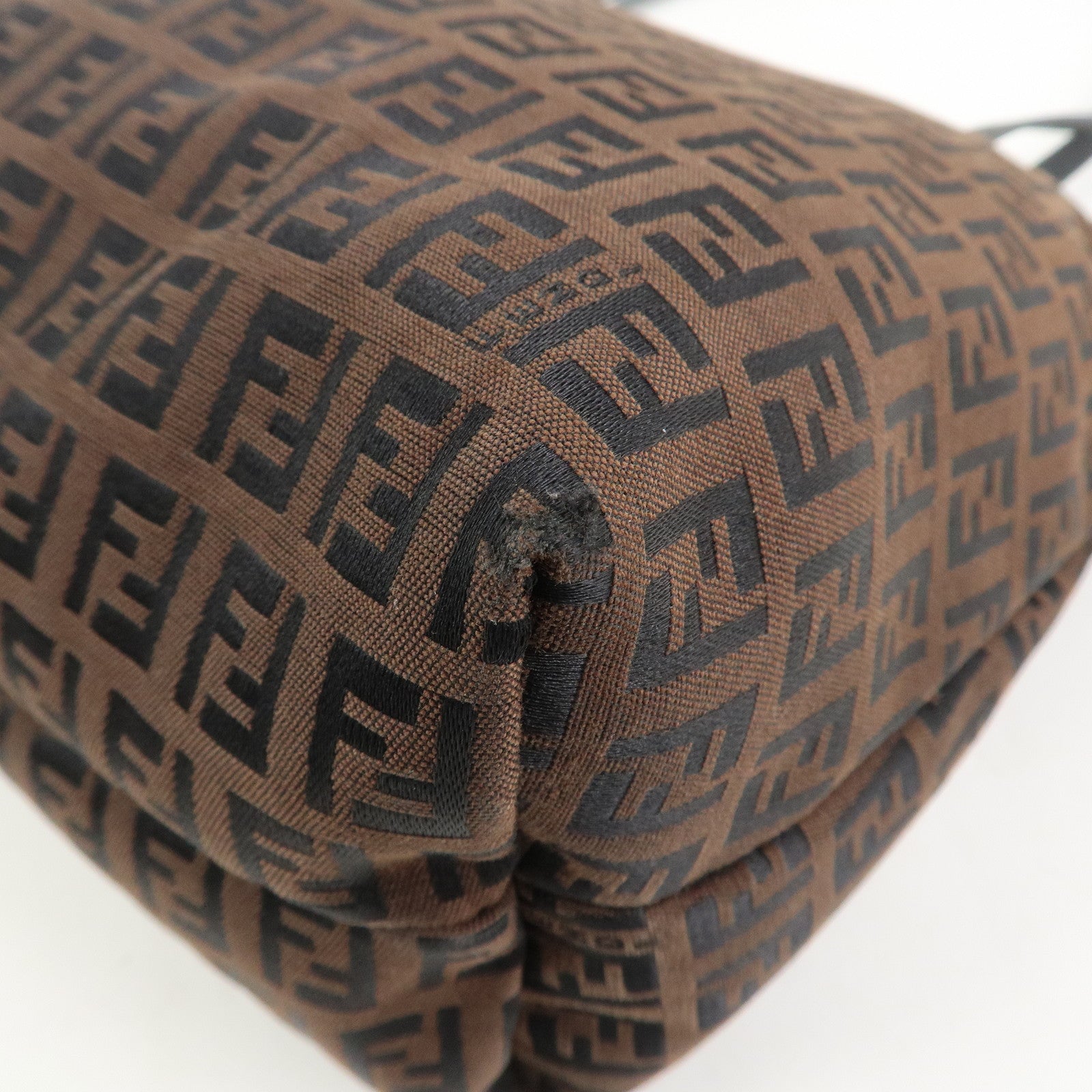 FENDI Zucchino Canvas Leather Tote Bag Brown Black 8BH023