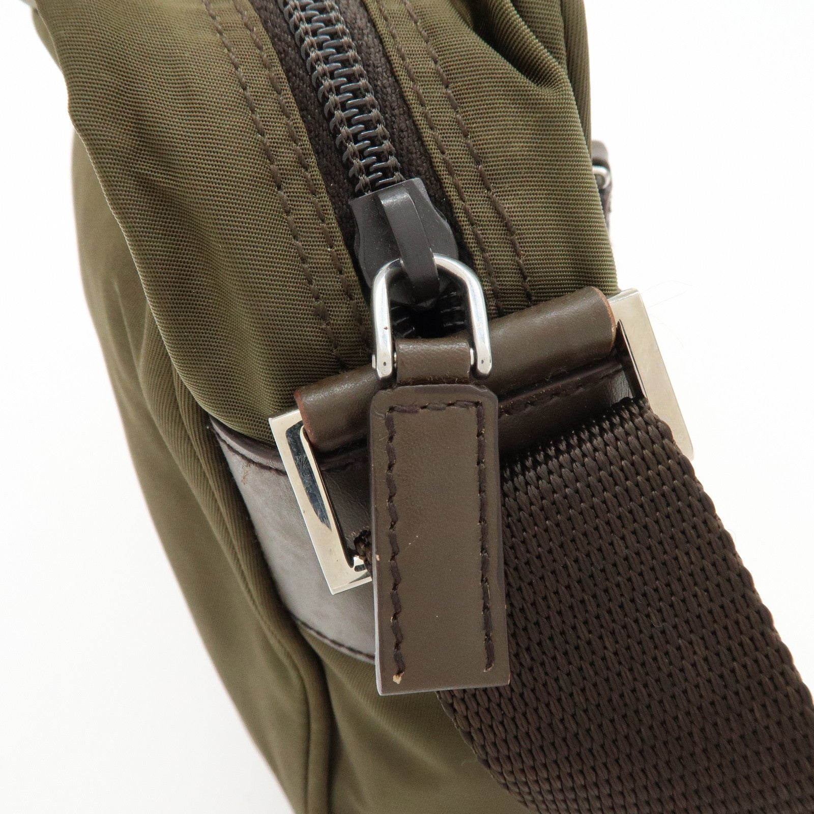 PRADA Triangle Logo Nylon Shoulder Crossbody Bag Khaki Brown BT0166