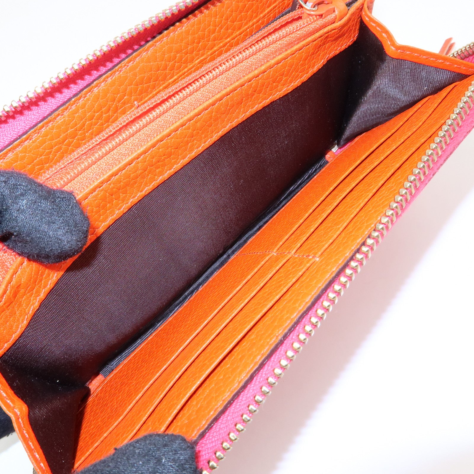 GUCCI Bamboo Leather Round Zippy Long Wallet Pink Orange 307984