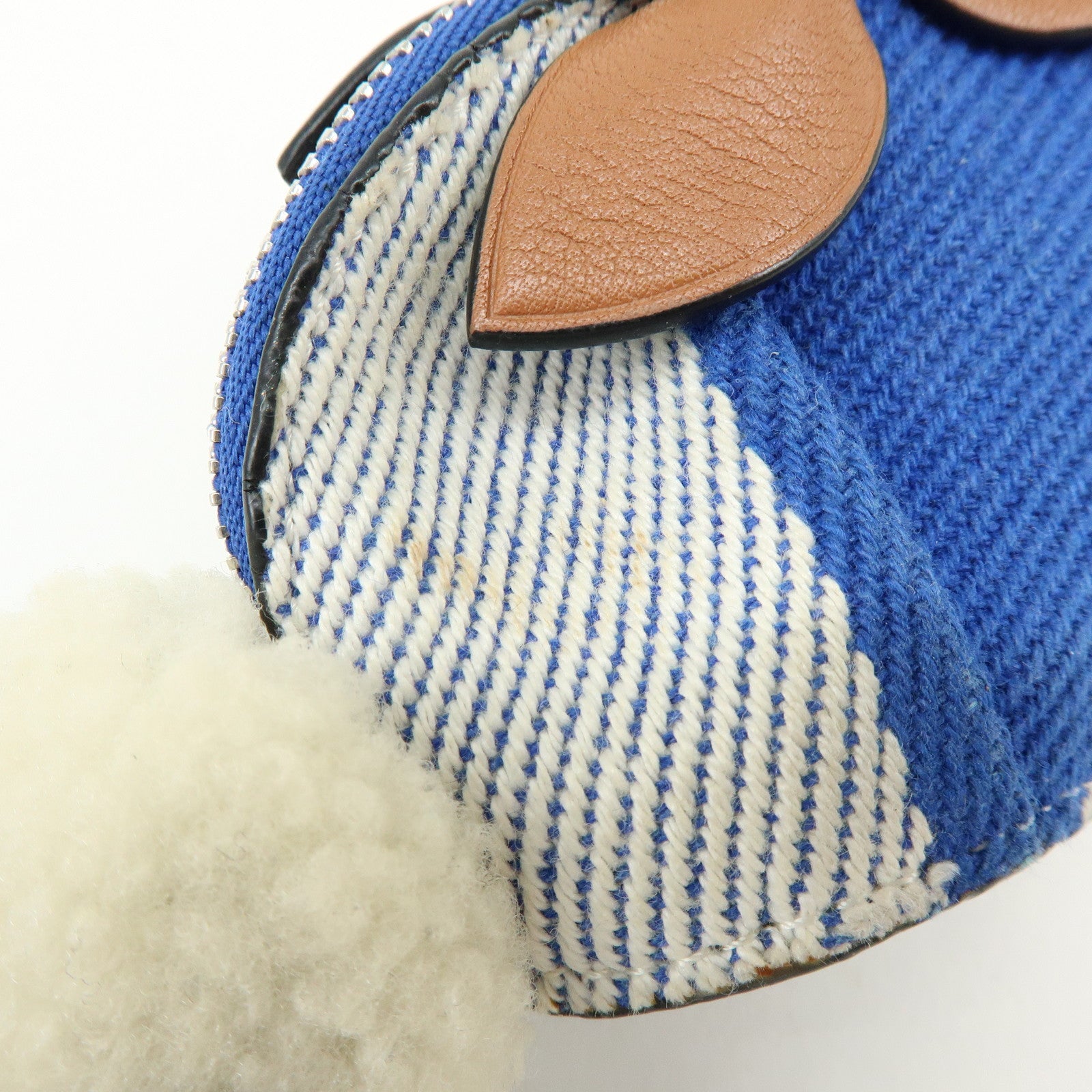 LOEWE Canvas Leather Rabbit Bag Charm Key Chain Blue Camel