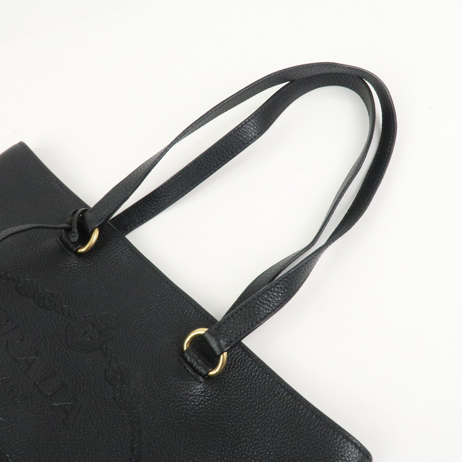 PRADA Logo Vitello Daino Leather Tote Bag Shoulder Bag Black 1BG100