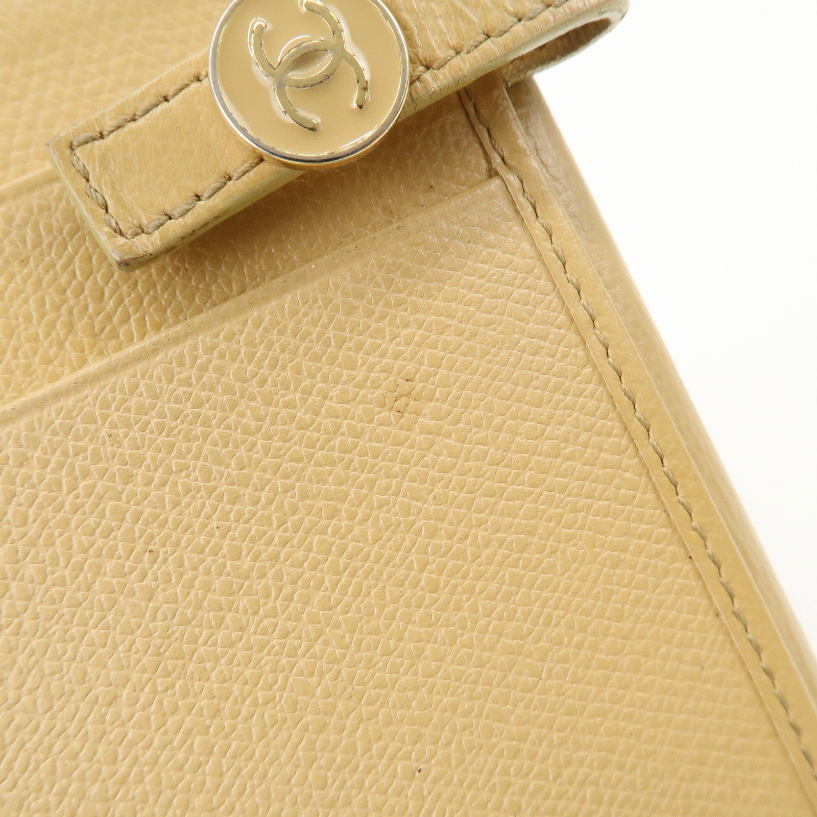 CHANEL COCO Button Leather Double Hook Long Wallet Beige A20905