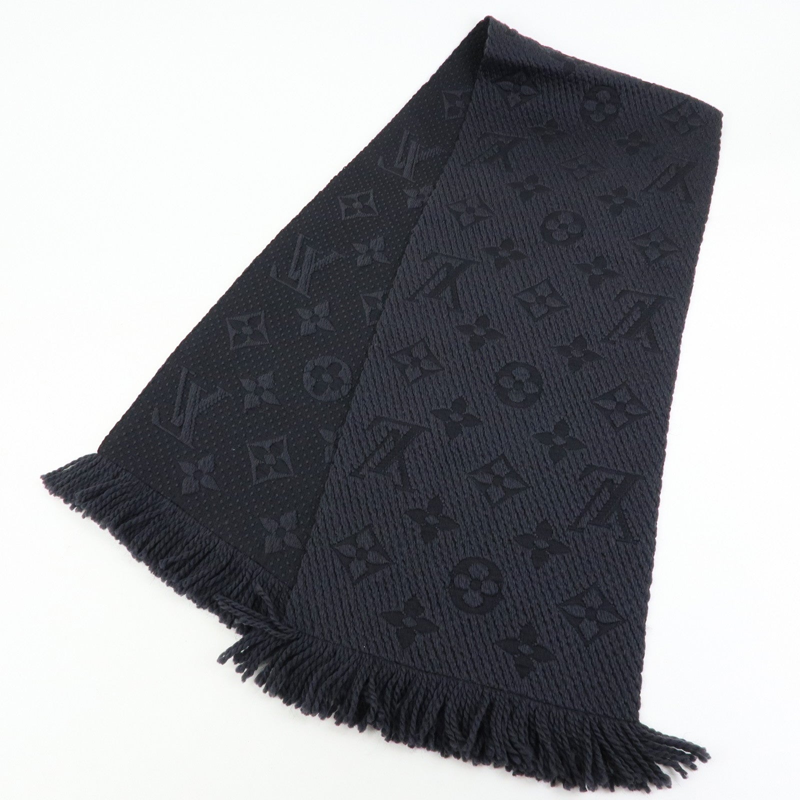 Louis Vuitton Echarpe Logo Mania Wool Silk Scarf Black M72431