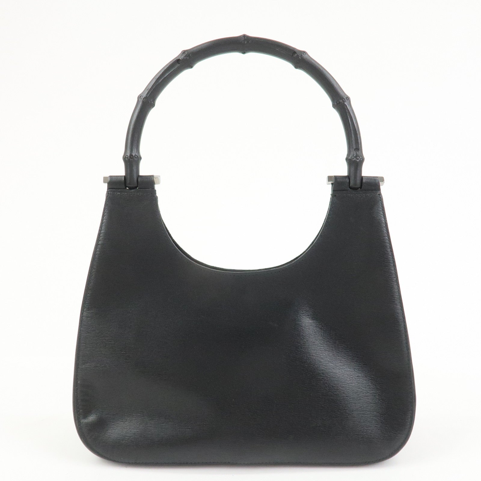 GUCCI Bamboo Leather Hand Bag Shoulder Bag Black 001.3761