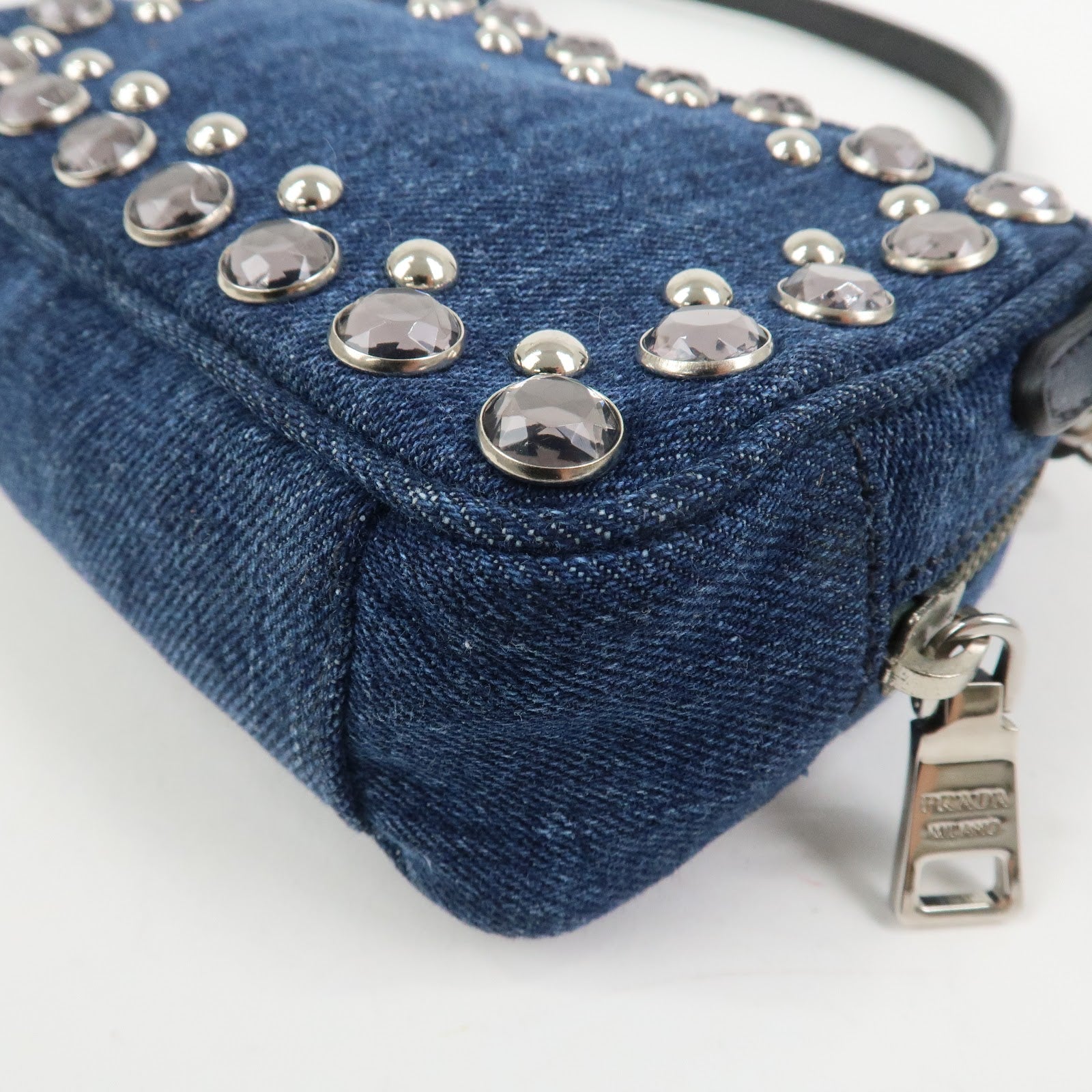 PRADA Logo Denim Leather Mini Shoulder Bag Camera Bag 1N1674