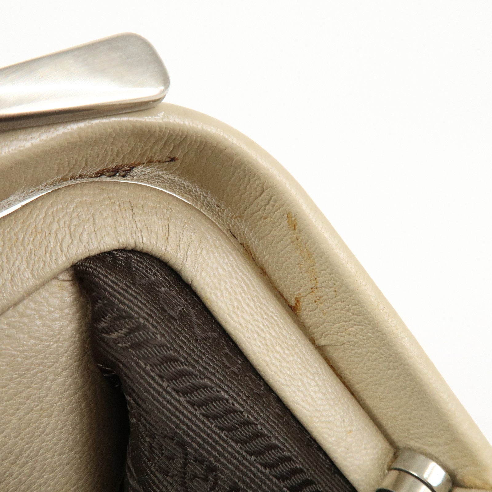 PRADA Leather Doctors Bag Hand Bag Beige Silver