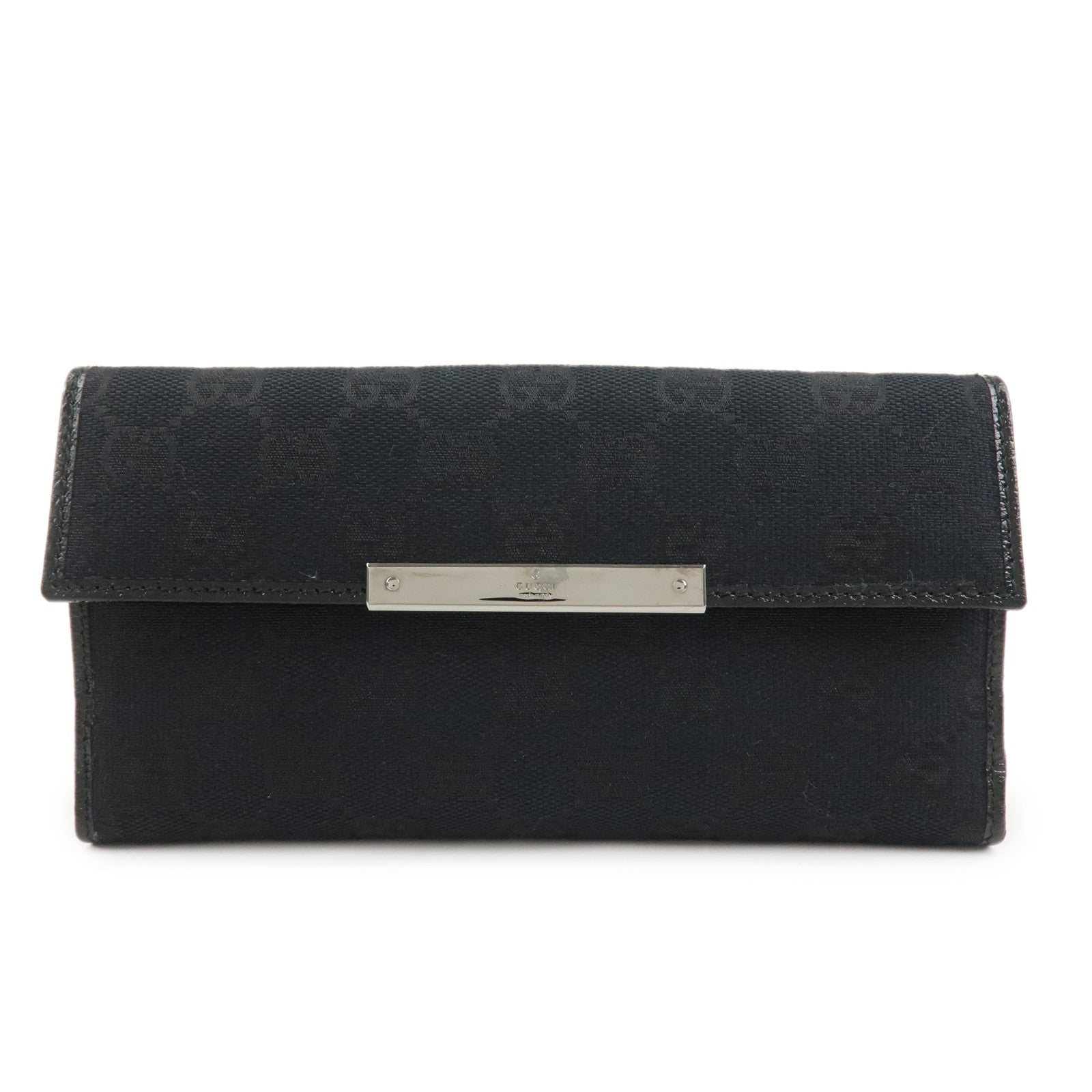 GUCCI GG Canvas Leather W Hook Bi-fold Long Wallet Black 112715