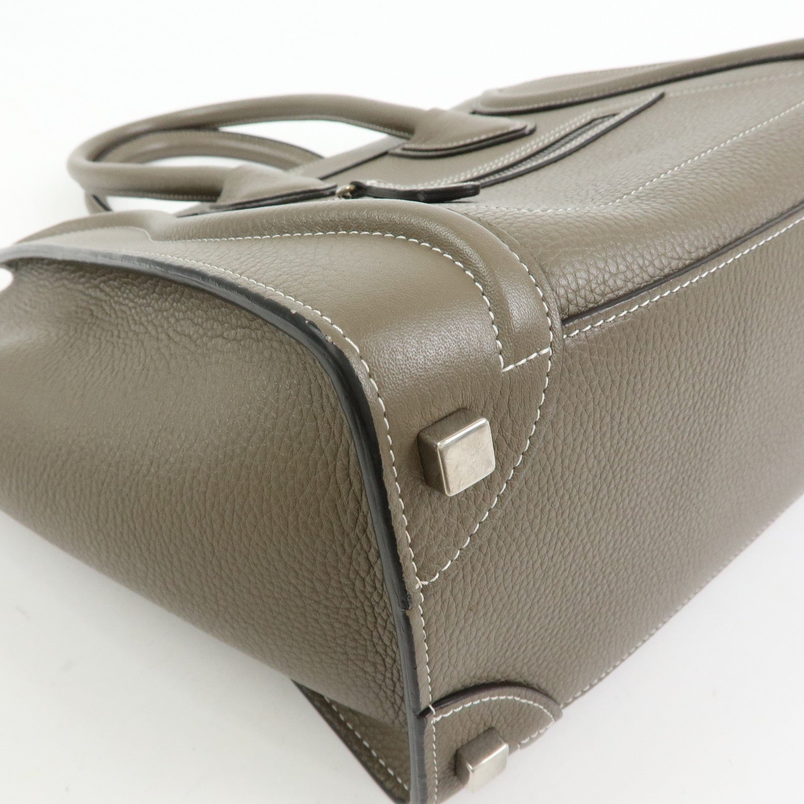 CELINE Luggage Micro Shopper Calf Leather Hand Bag Gray