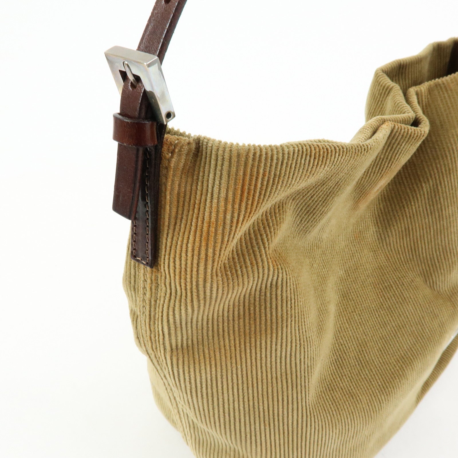 FENDI Corduroy Leather Mini Hand Bag Light Brown 26637