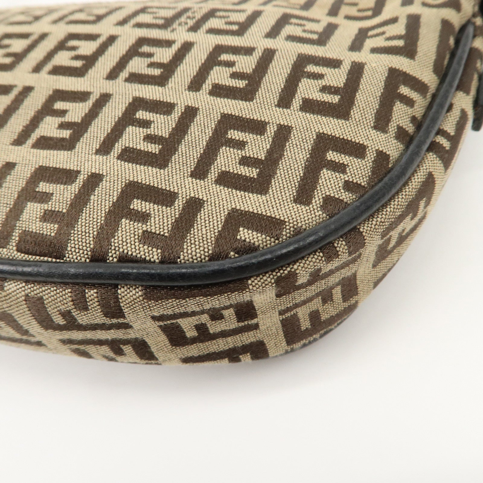 FENDI Zucchino Canvas Leather Shoulder Bag Brown Beige 8BR133 Used