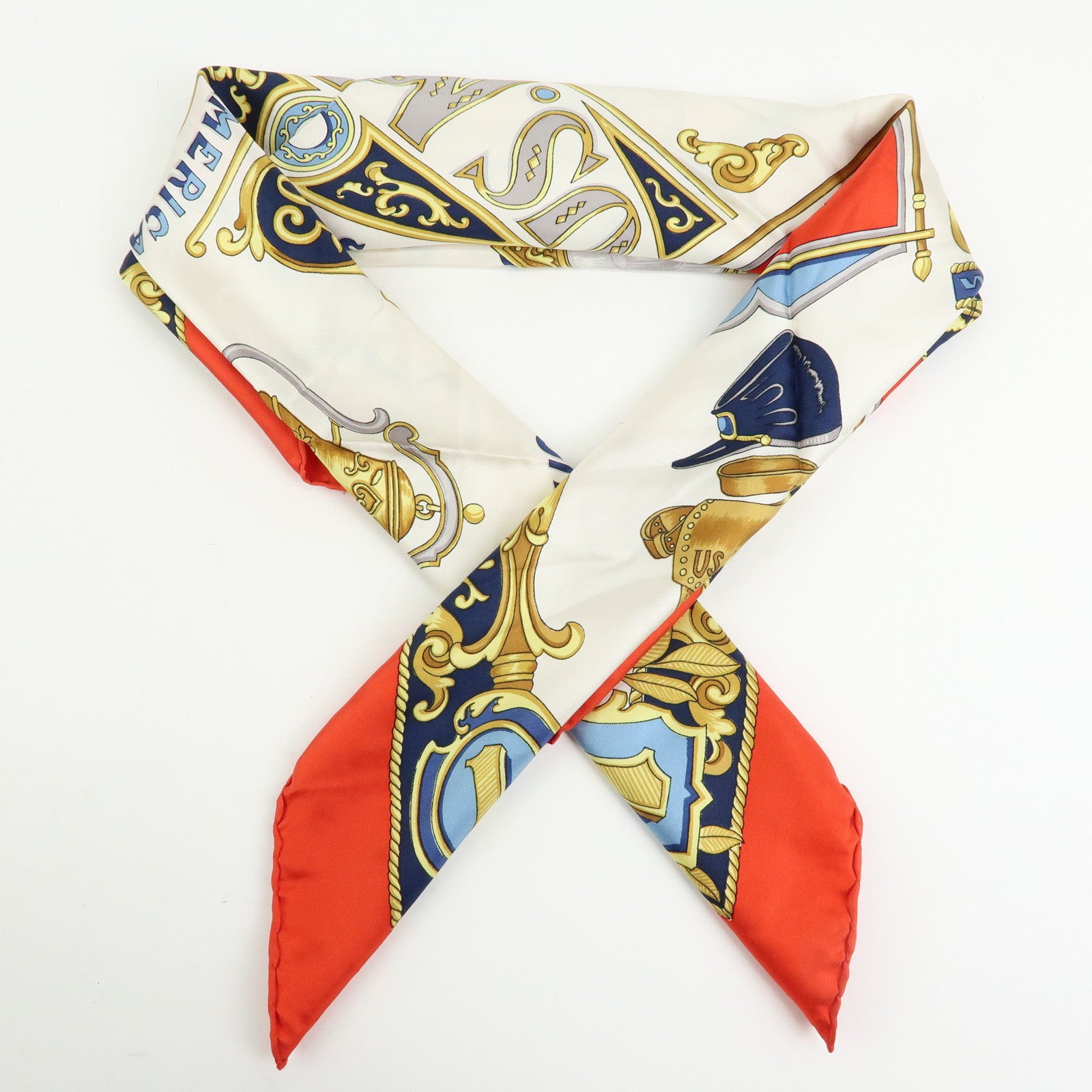 CELINE Silk Baltimore and Ohio Railroad Scarf 85x85 Red White Blue