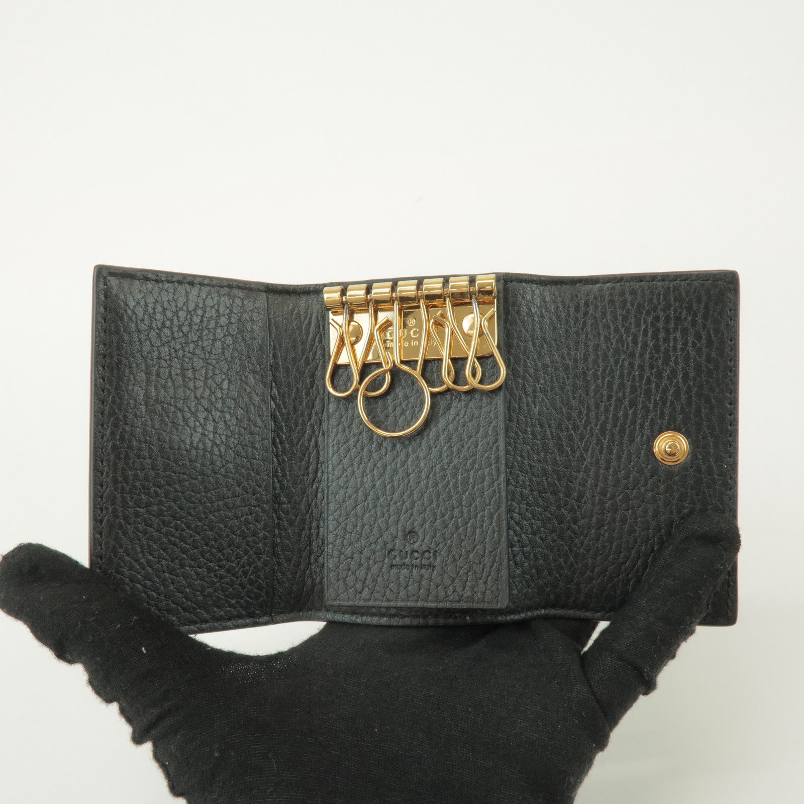 GUCCI GG Marmont GG Supreme 6 Rings Key Case Beige Black 456118