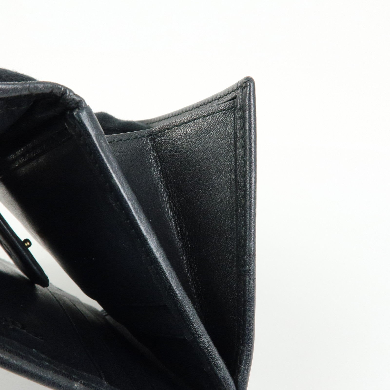 Christian Dior Cannage Lamb Skin Bi-fold Compact Wallet Black