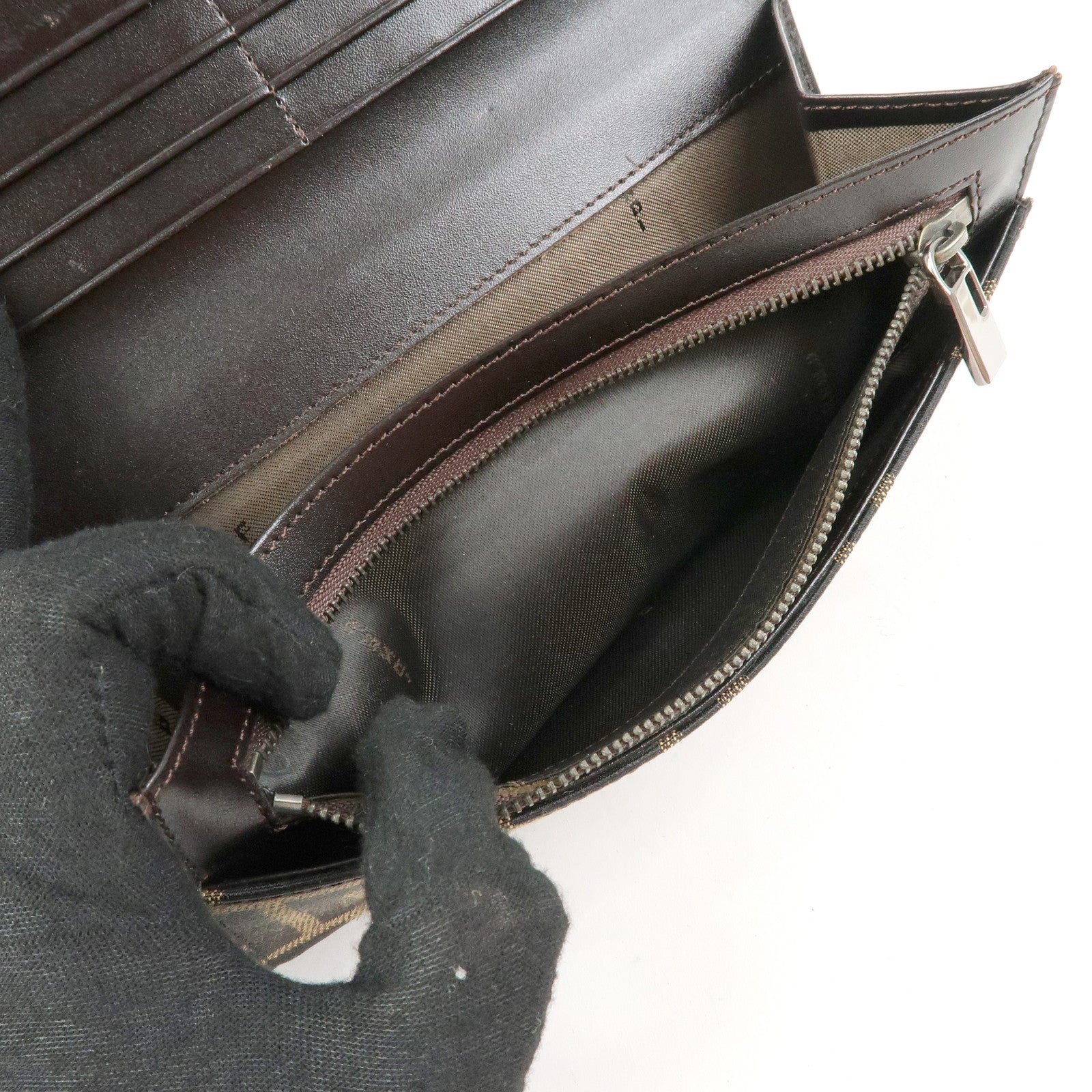 FENDI Zucca Canvas Bi-fold Long Wallet Black Brown 8M0009