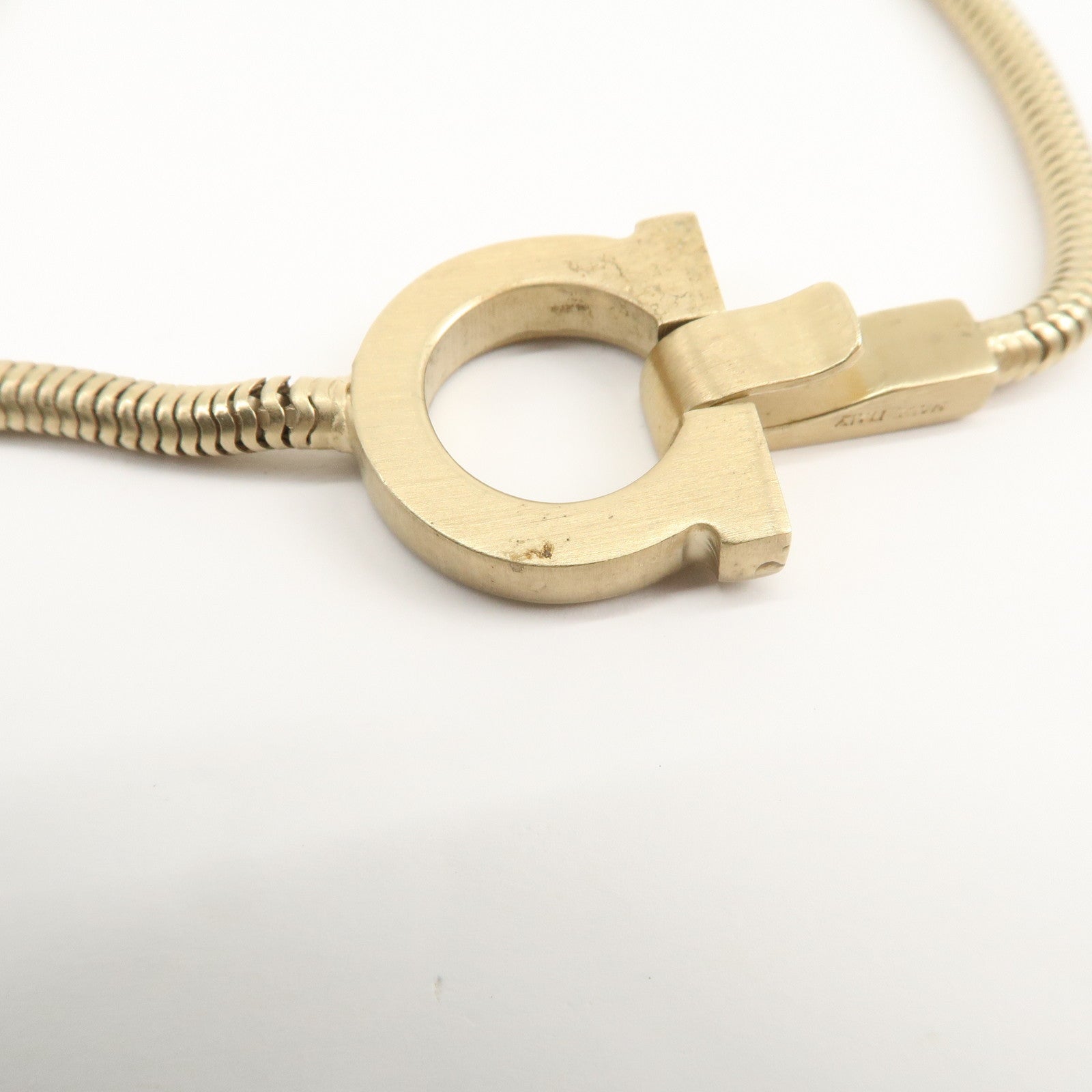 Ferragamo Gancini Logo Metal Rhinestone Necklace Choker Gold